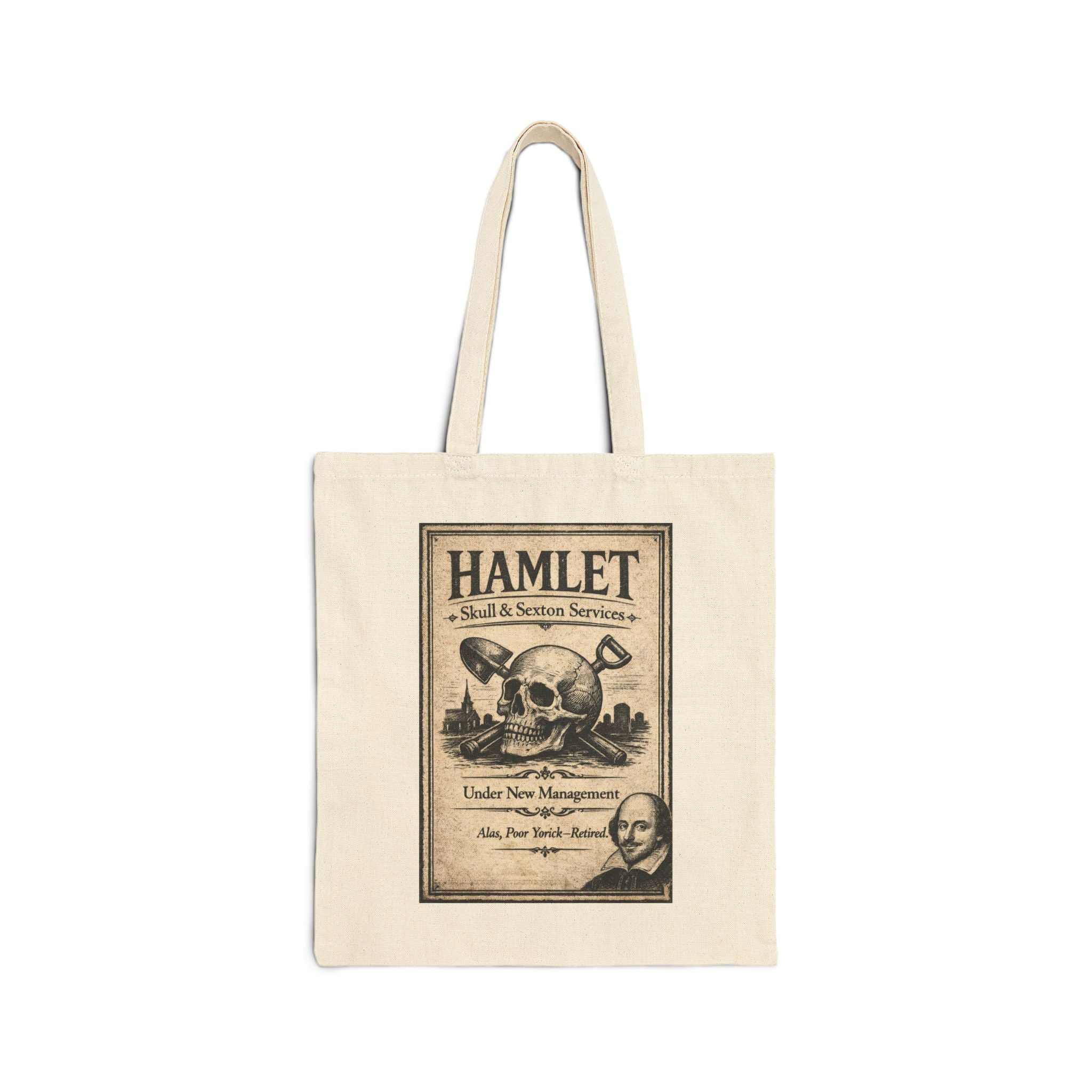 Hamlet Skull & Sexton Services Canvas Carry-All -- Vintage Literary Humor