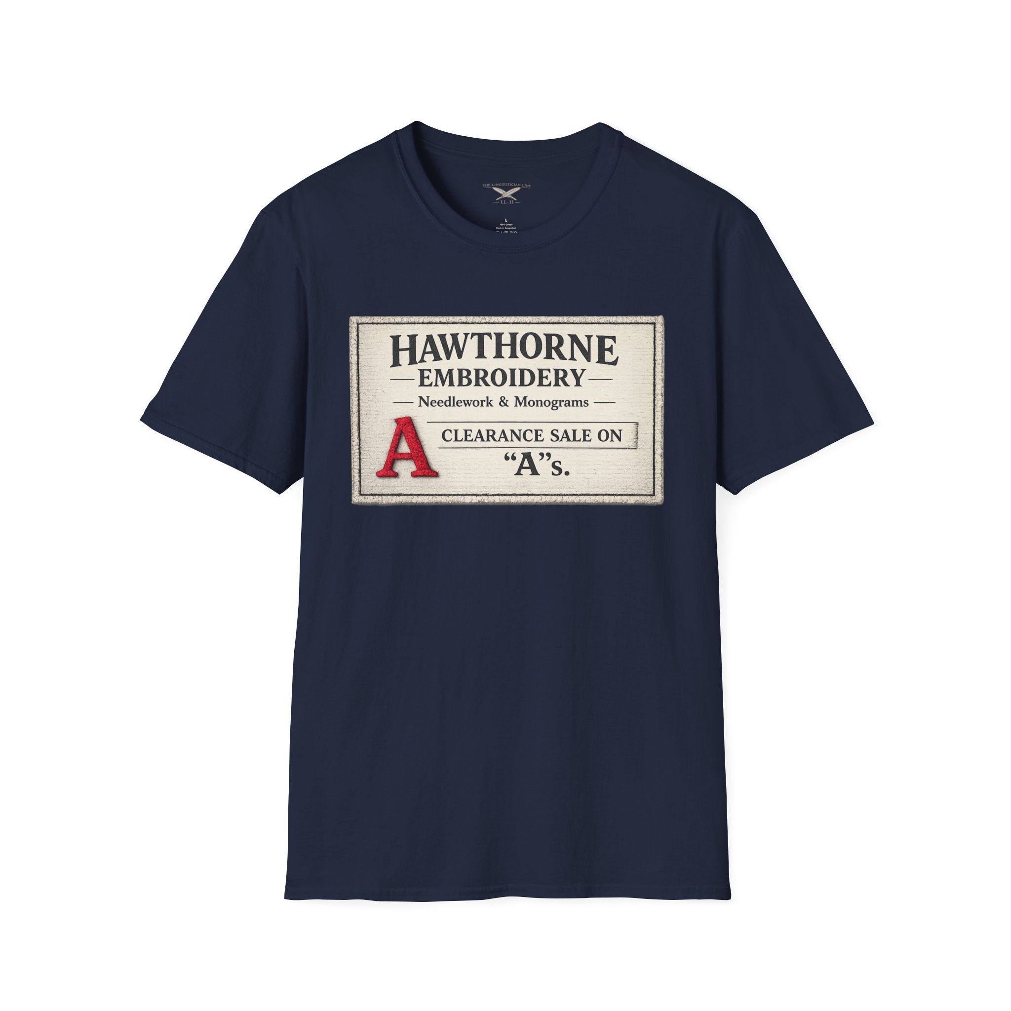 Hawthorne Embroidery T-Shirt - Vintage Literary Humor Tee