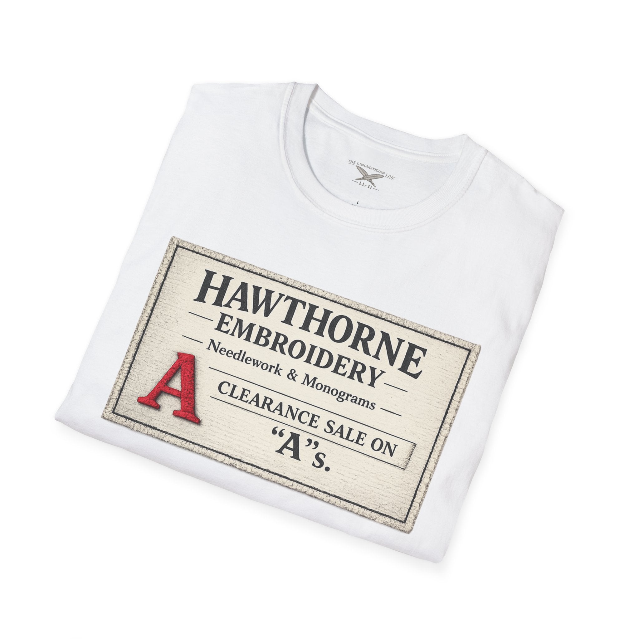 Hawthorne Embroidery T-Shirt - Vintage Literary Humor Tee