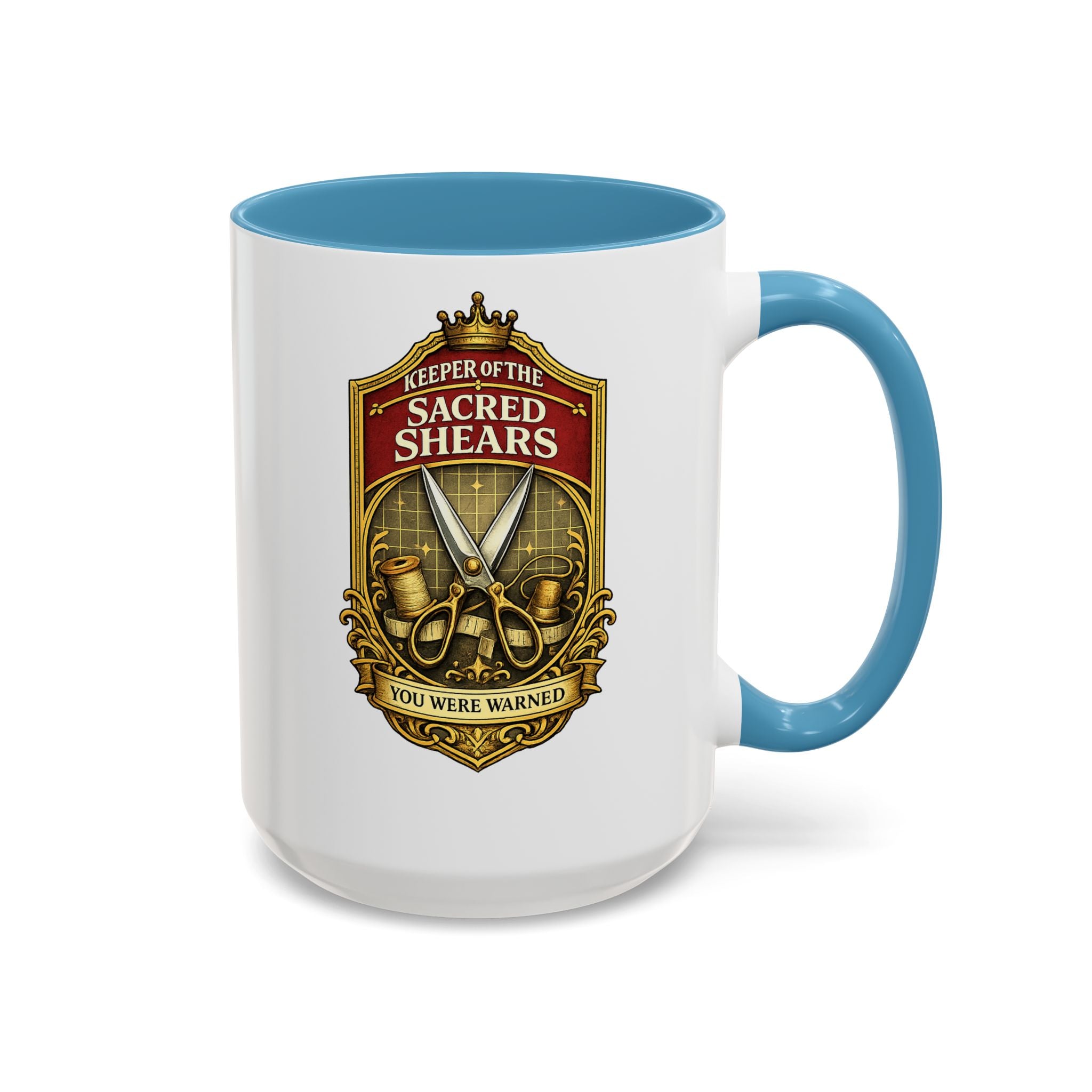 Keeper of the Sacred Shears Coffee Mug — Funny Barber/Hairstylist Gift (11/15oz)