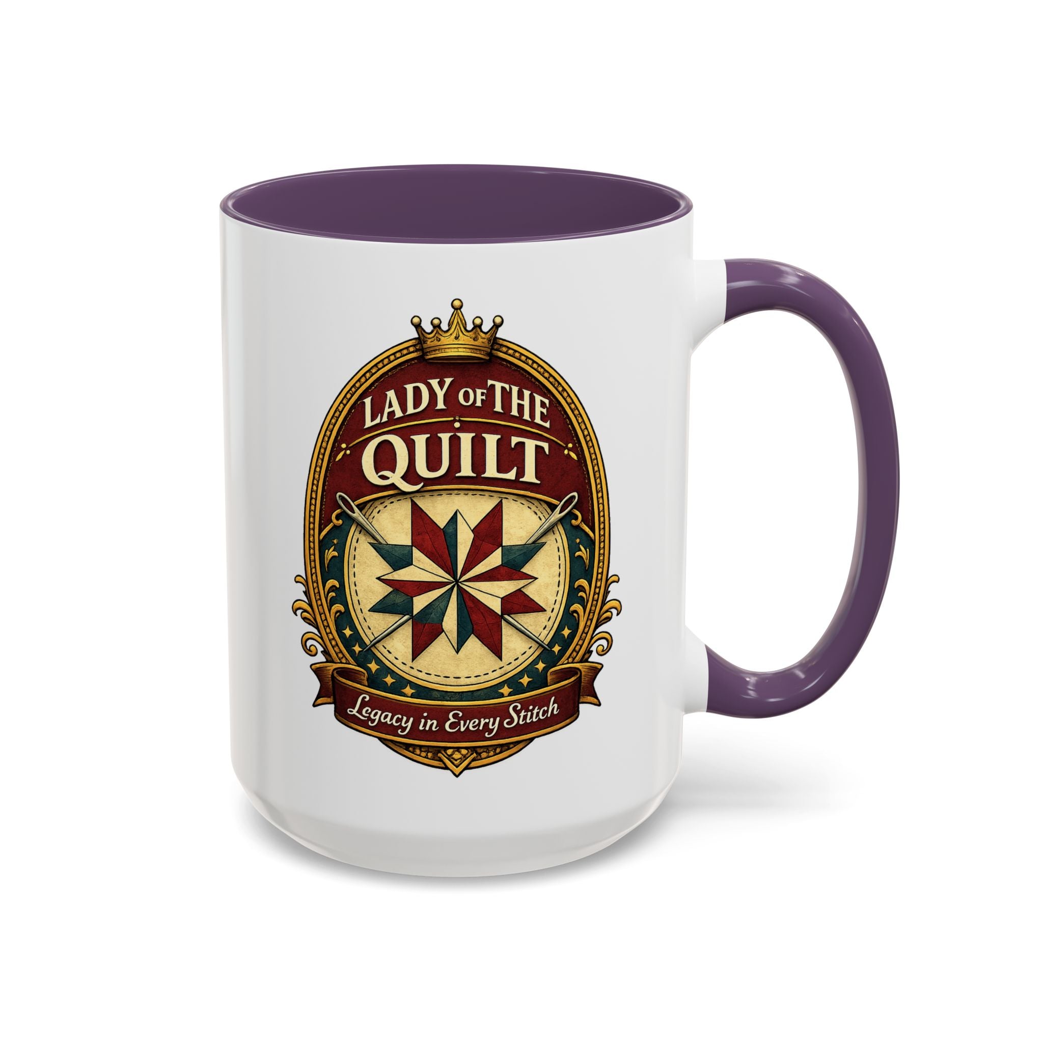 Lady of the Quilt Accent Coffee Mug — 'Legacy in Every Stitch' Quilting Gift