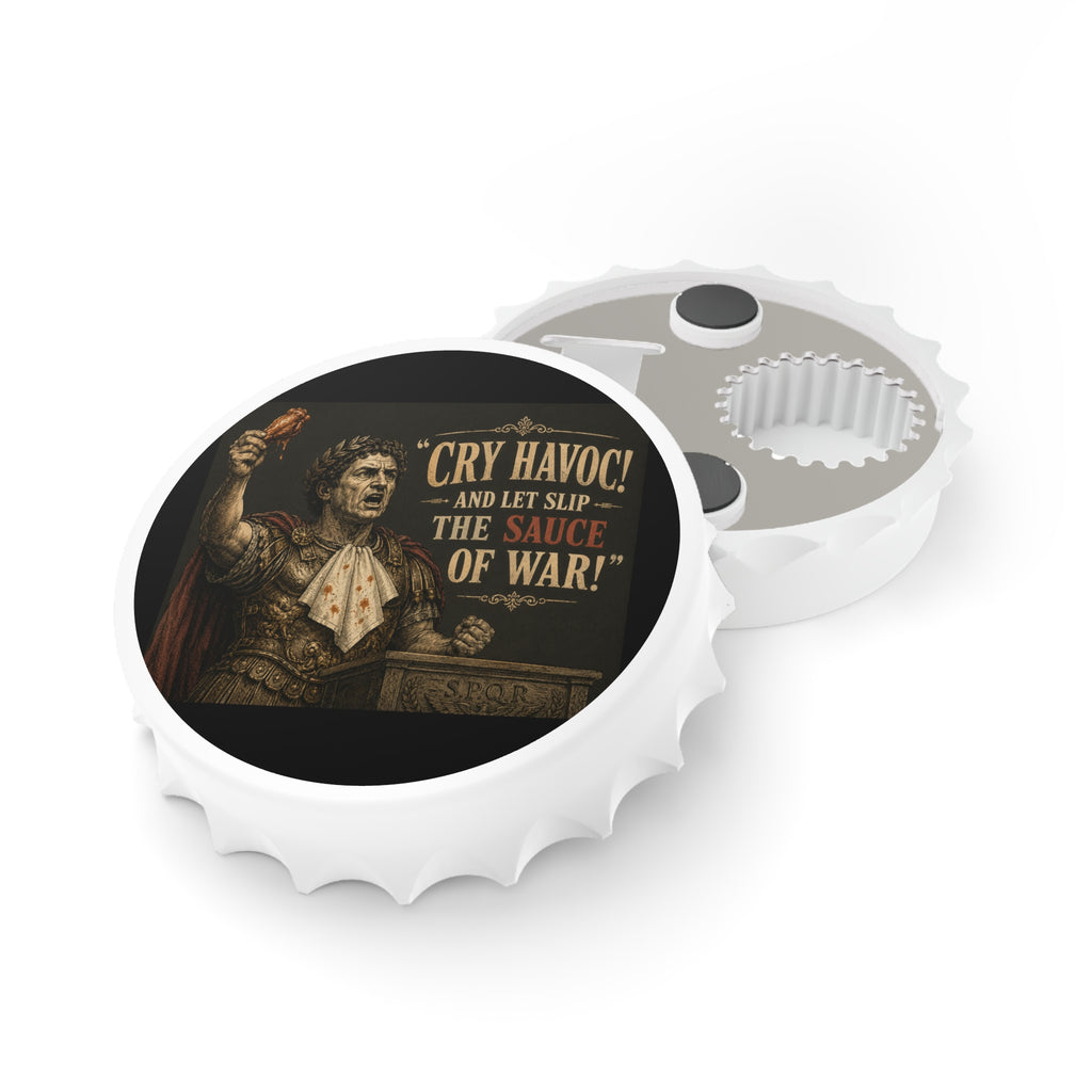 Bottle Opener — “Cry Havoc! And Let Slip The Sauce of War” Roman Sauce Comedy Bar Tool