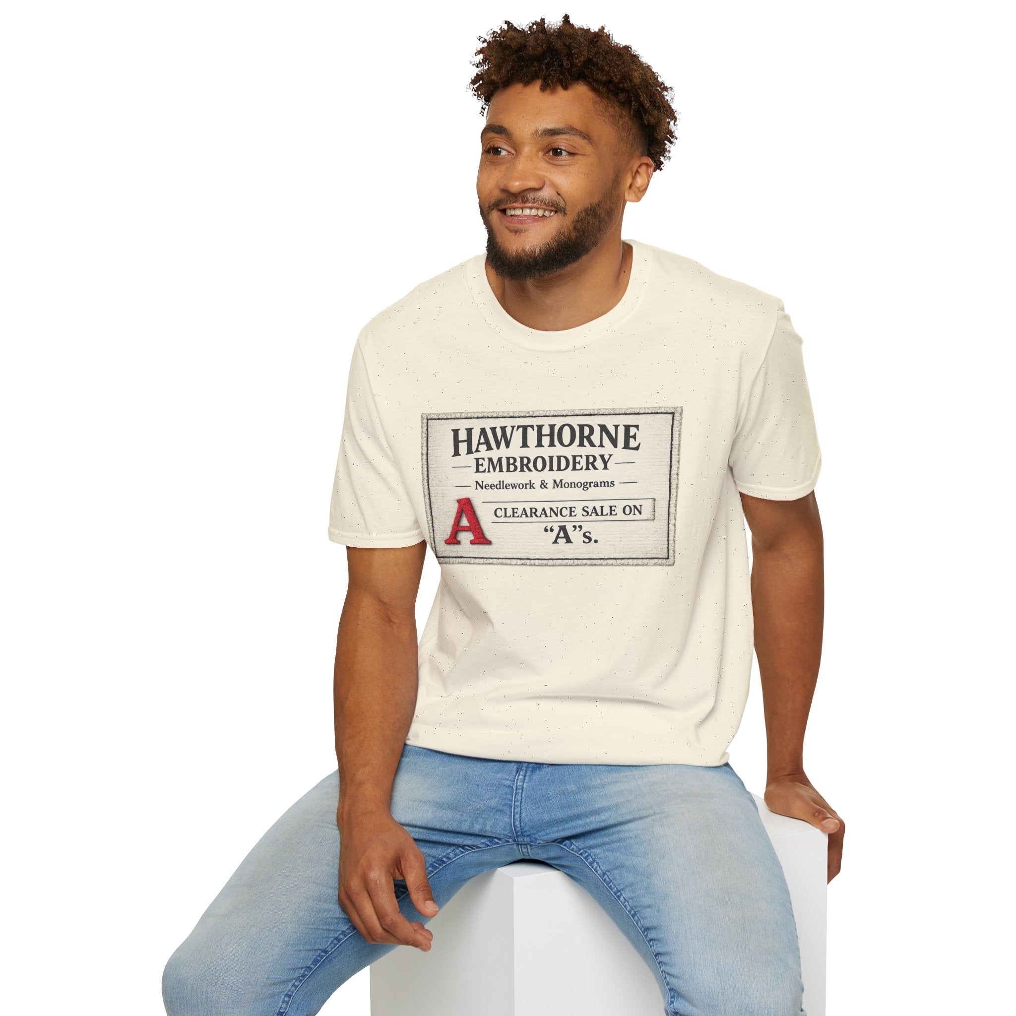 Hawthorne Embroidery T-Shirt - Vintage Literary Humor Tee