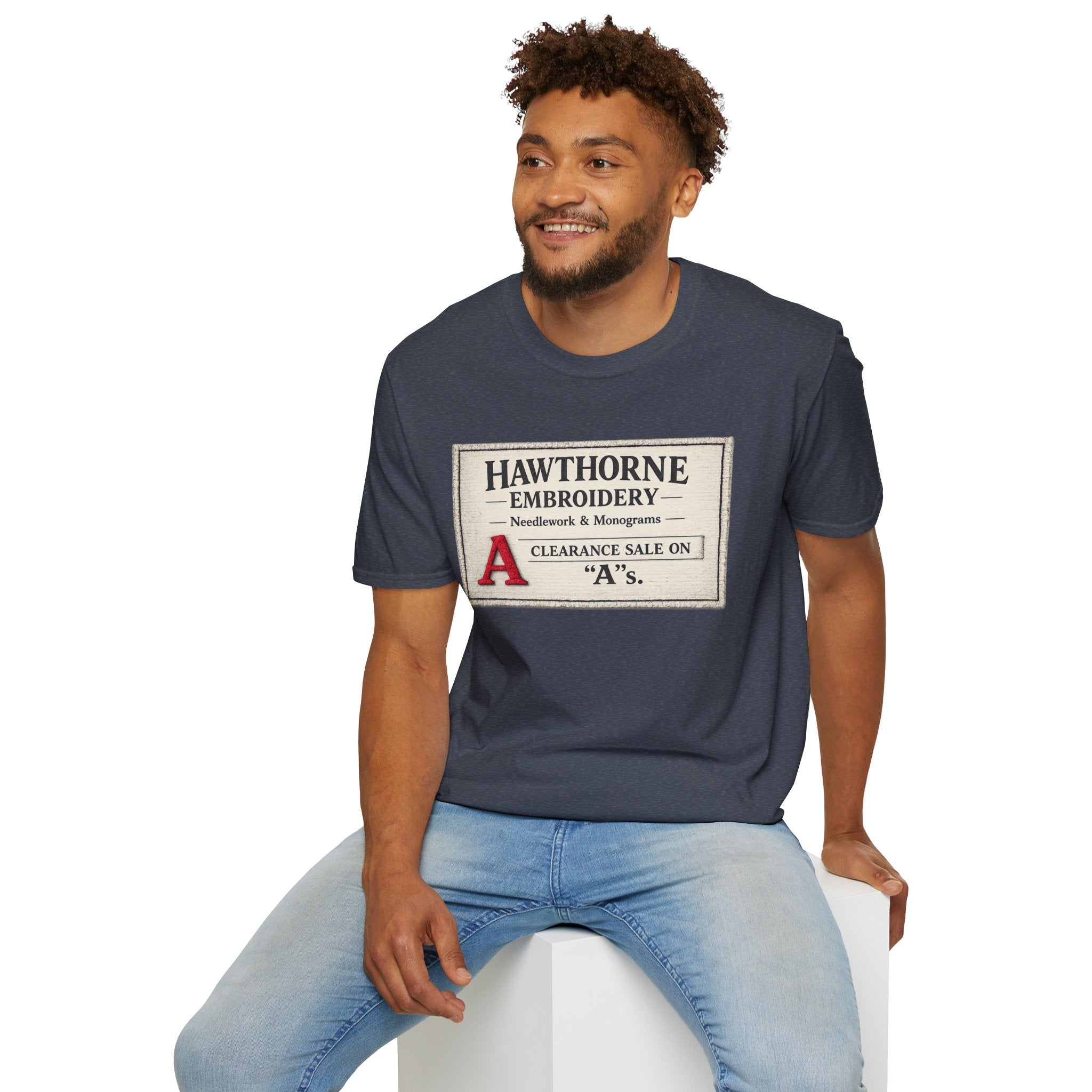 Hawthorne Embroidery T-Shirt - Vintage Literary Humor Tee