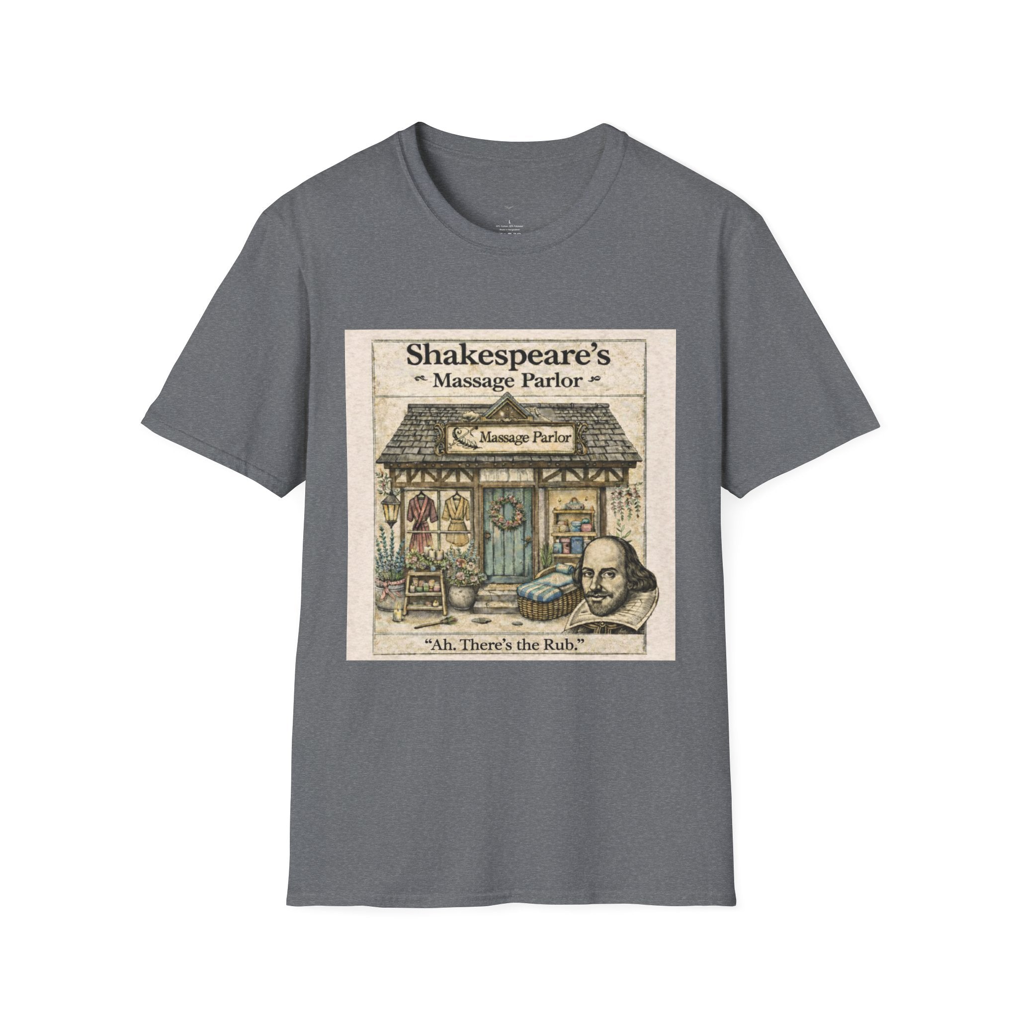 Shakespeare’s Massage Parlor T-Shirt — Vintage Literary Humor Tee