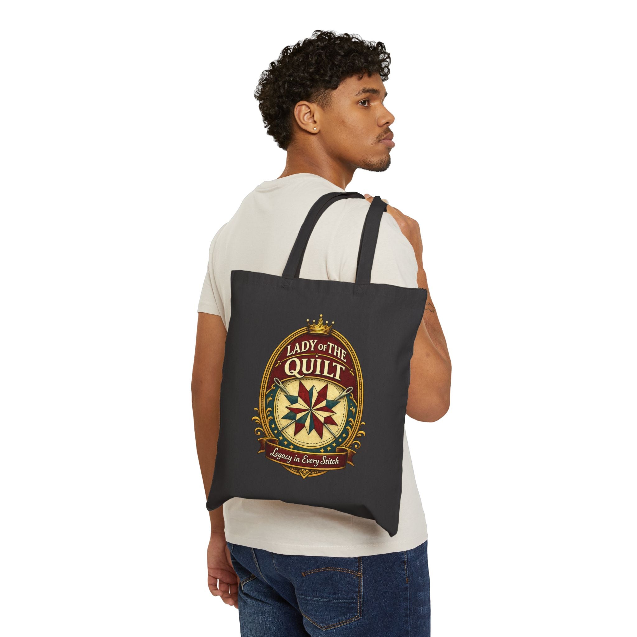Quilter Tote Bag — "Lady of the Quilt" Cotton Canvas Shopping & Project Bag