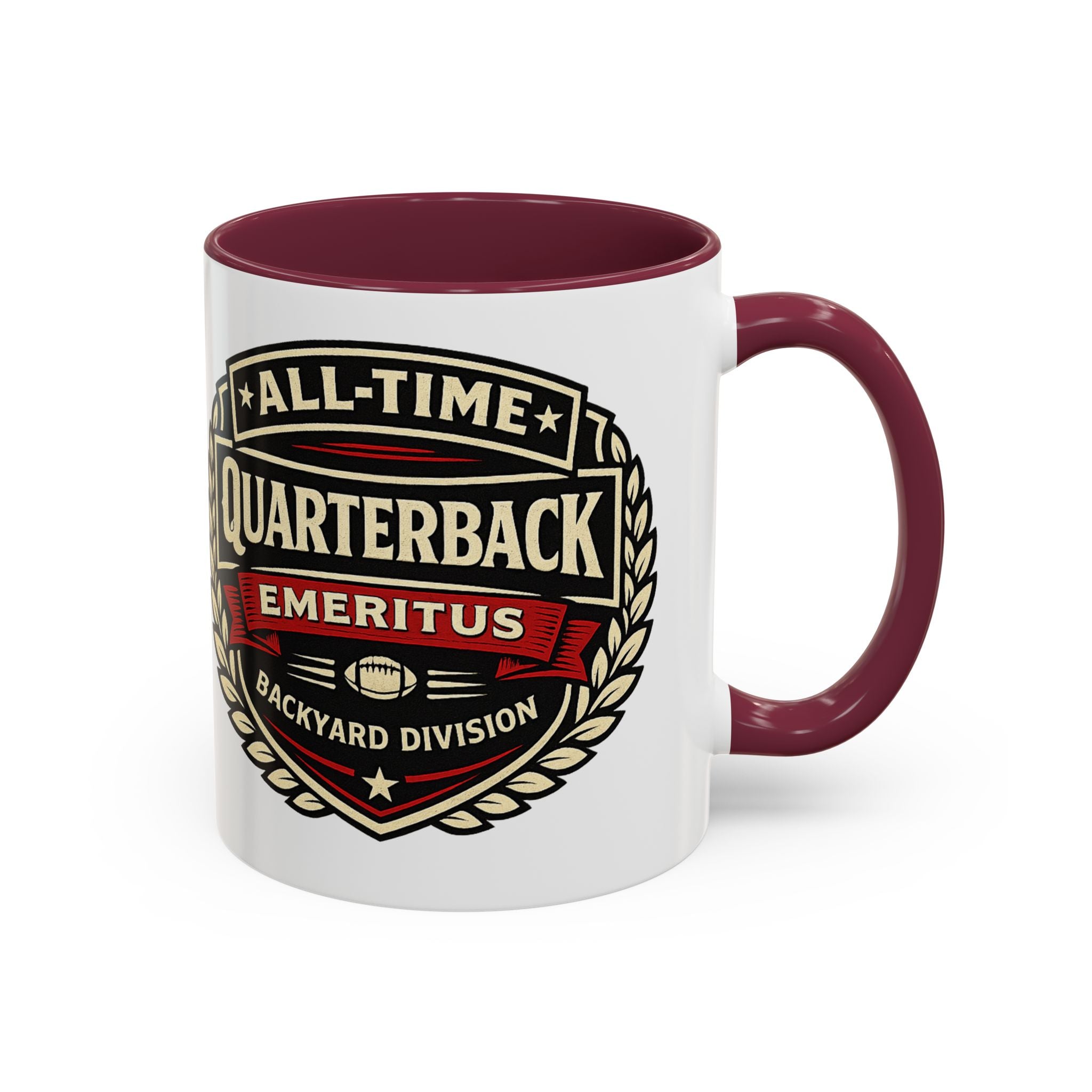 Mug - 'All-Time Quarterback Emeritus' Vintage Football Crest Coffee Mug (11oz/15oz)