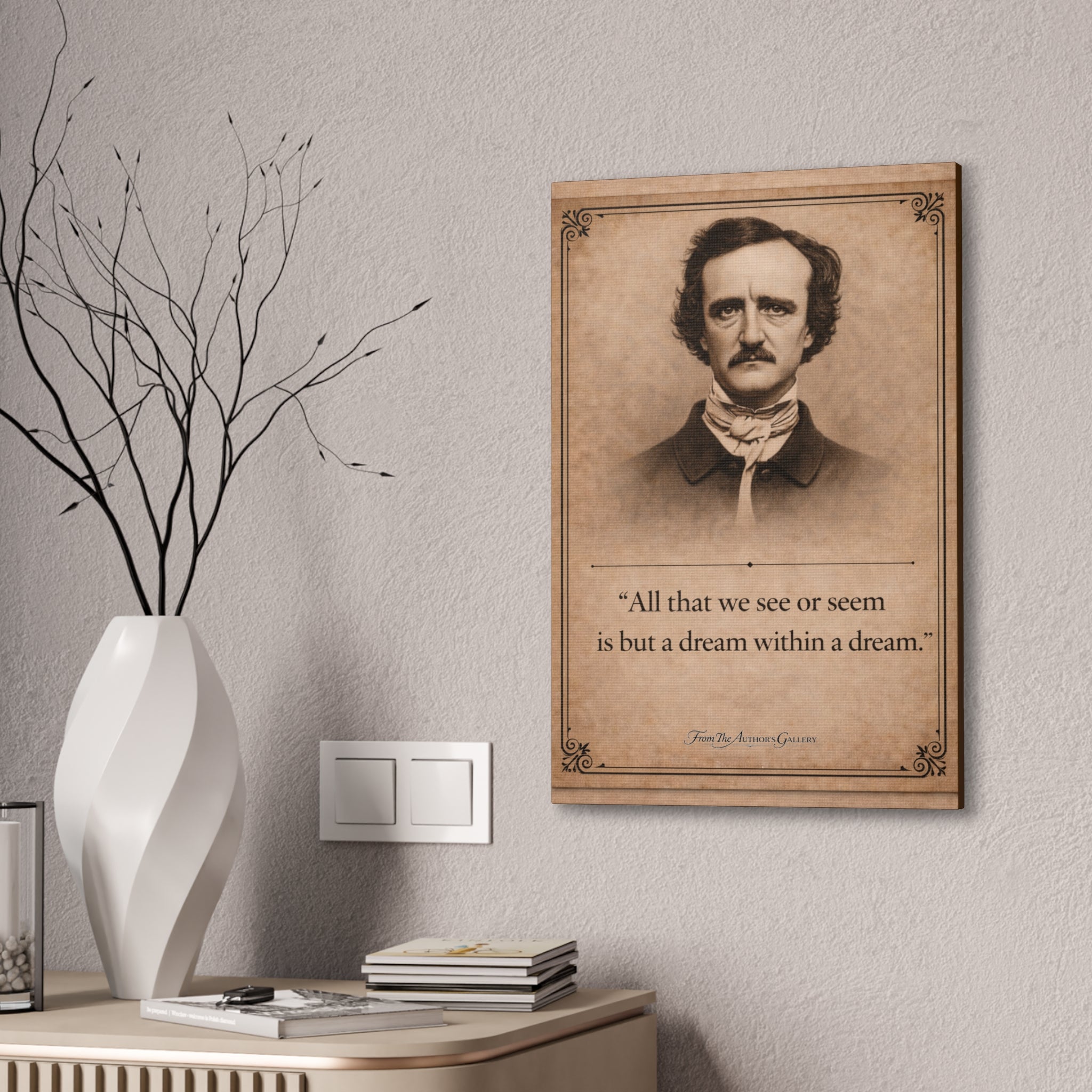 Edgar Allan Poe — "All that we see or seem is but a dream within a dream" --Vintage Literary Canvas Piece