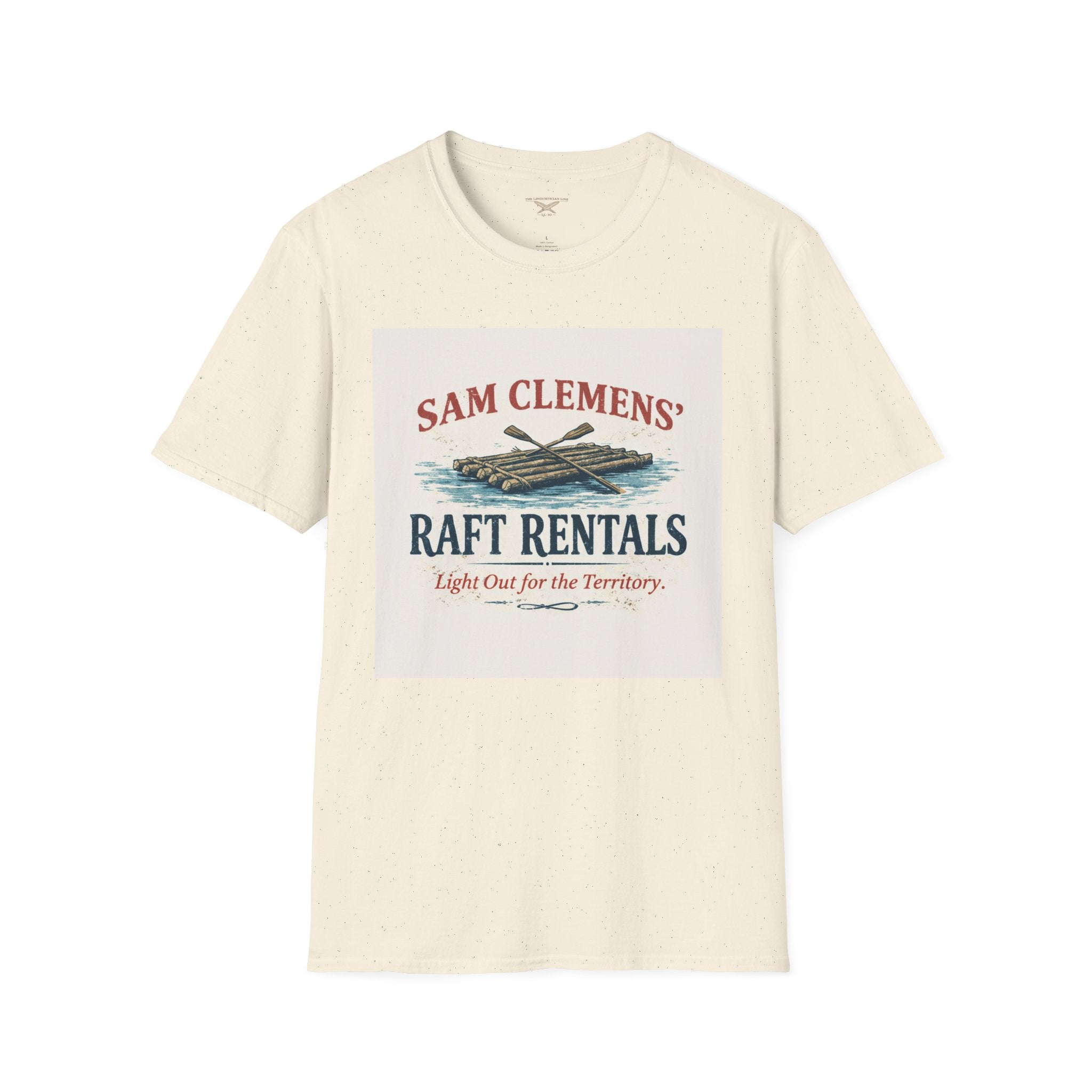 Sam Clemens’ Raft Rentals T-Shirt – Vintage Literary Humor Tee