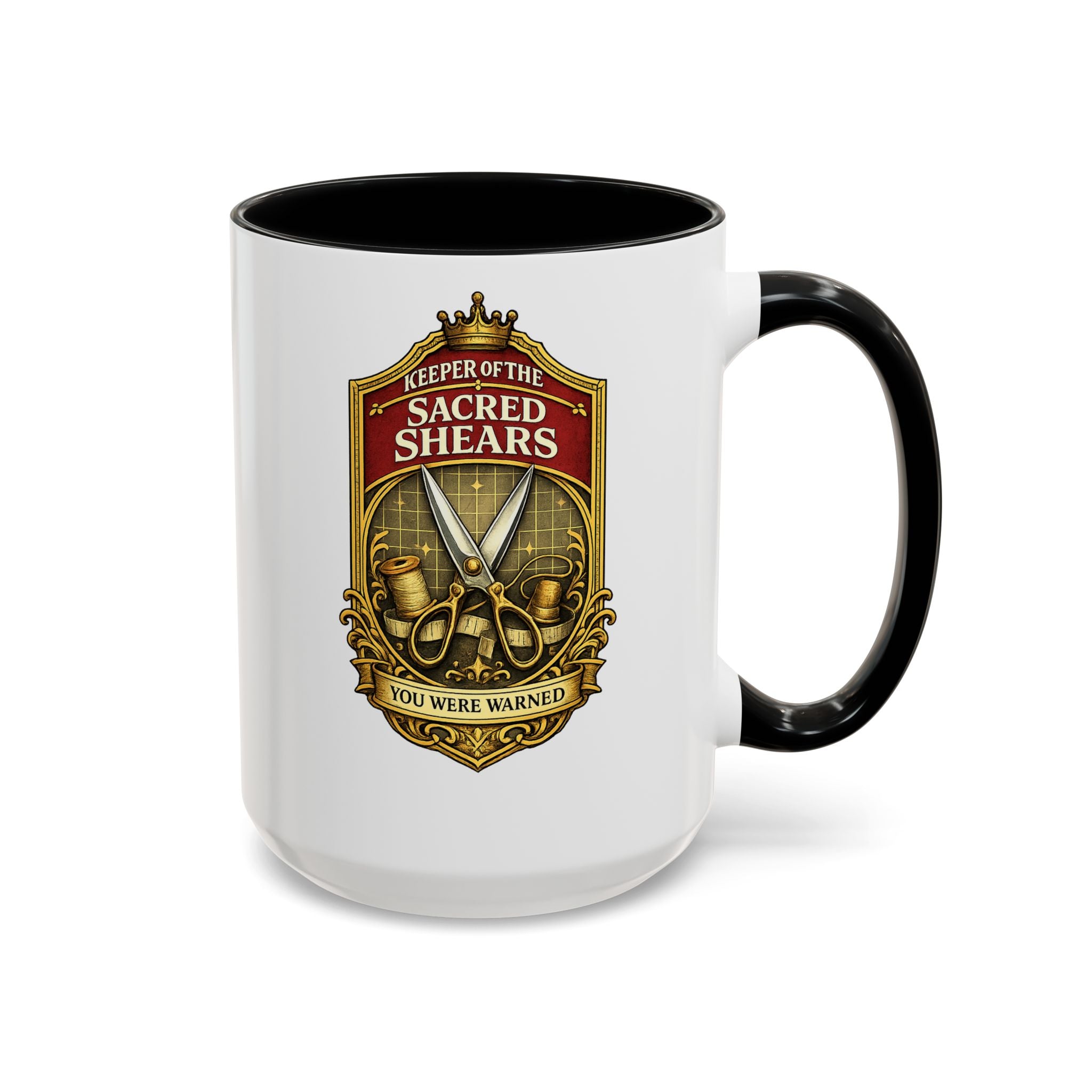 Keeper of the Sacred Shears Coffee Mug — Funny Barber/Hairstylist Gift (11/15oz)