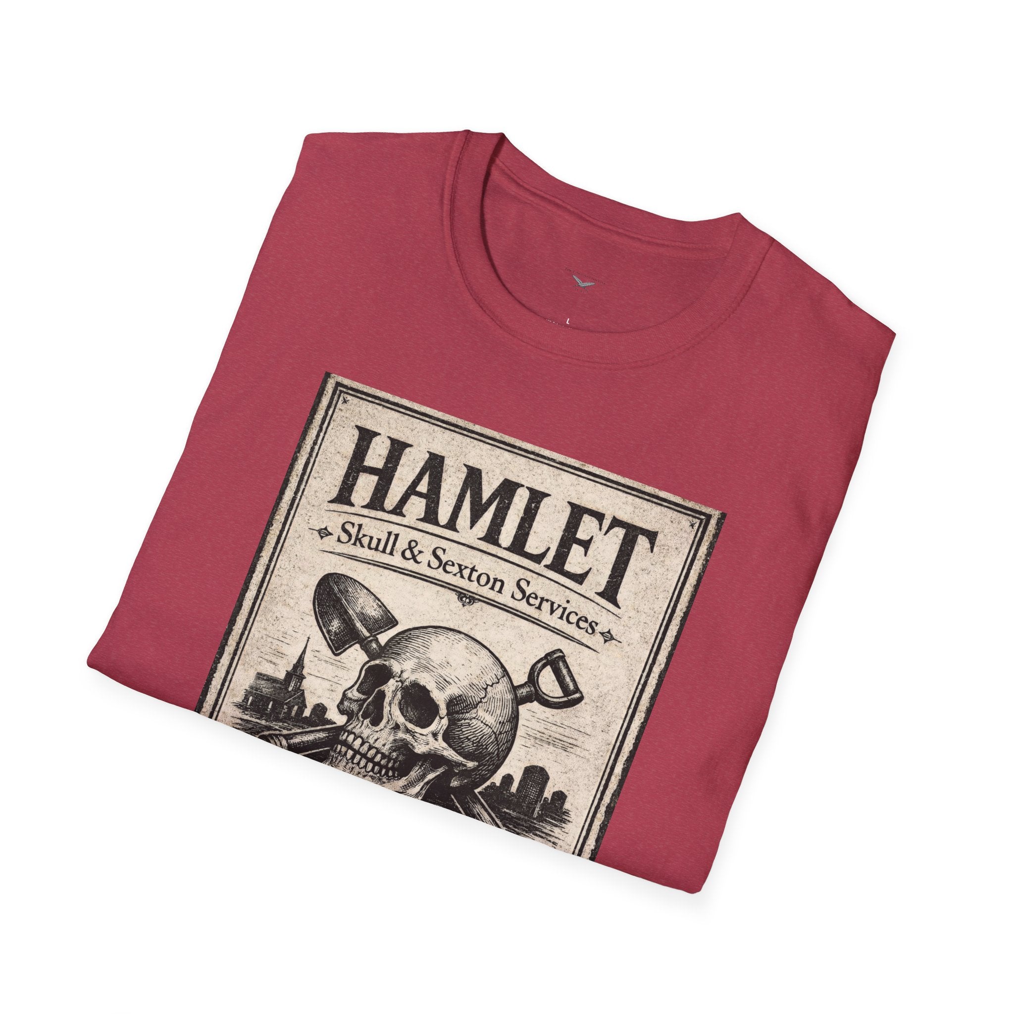 Hamlet Skull & Sexton Services T-Shirt — Vintage Literary Humor Tee