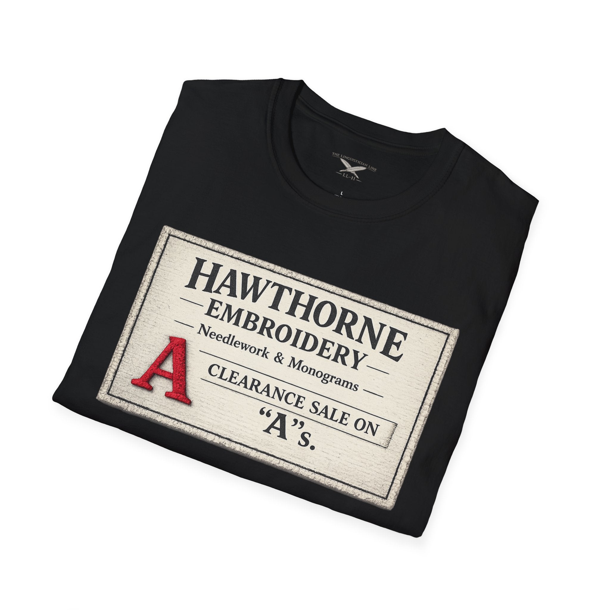 Hawthorne Embroidery T-Shirt - Vintage Literary Humor Tee