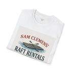 Sam Clemens’ Raft Rentals T-Shirt – Vintage Literary Humor Tee