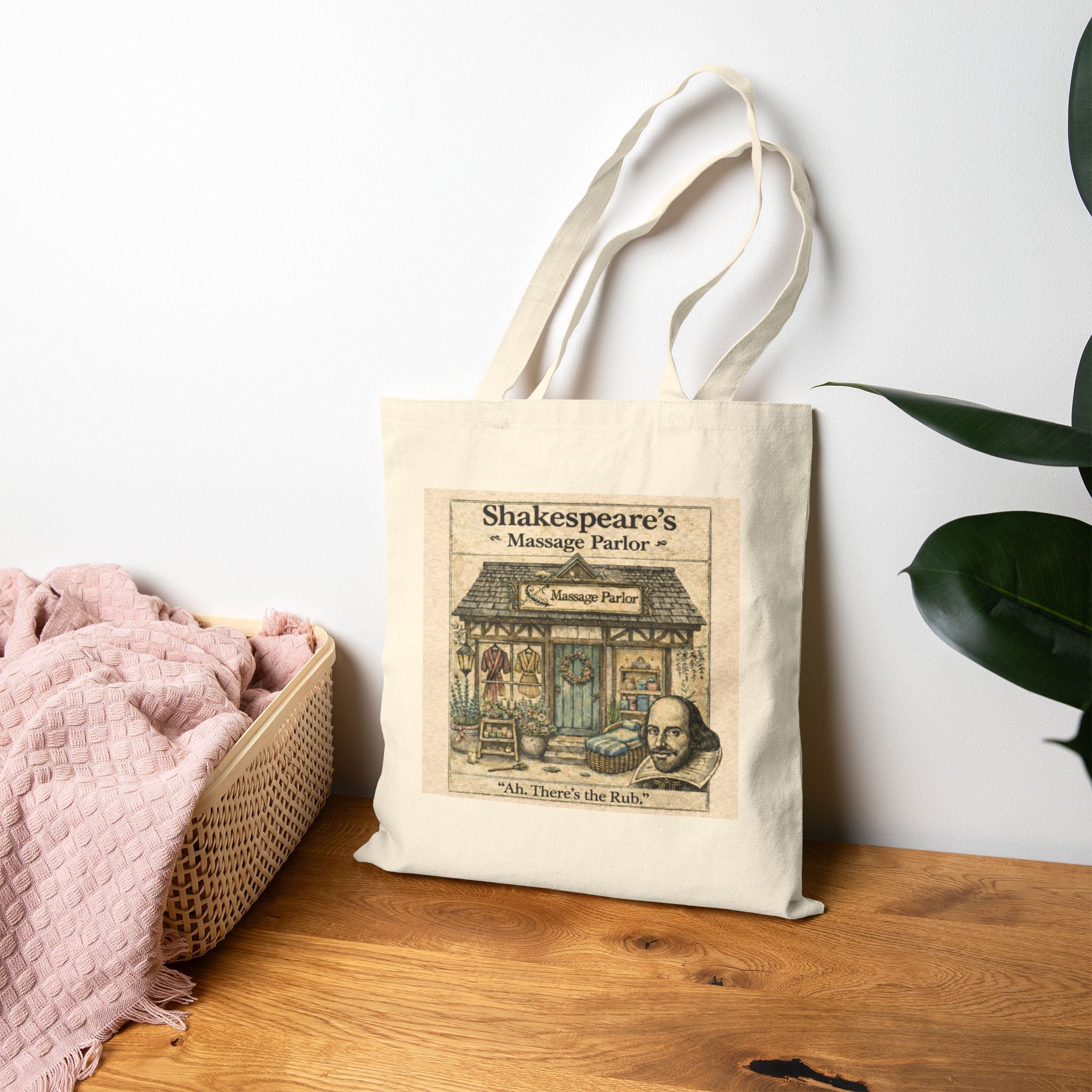 Shakespeare’s Massage Parlor Canvas Carry-All -- Vintage Literary Humor