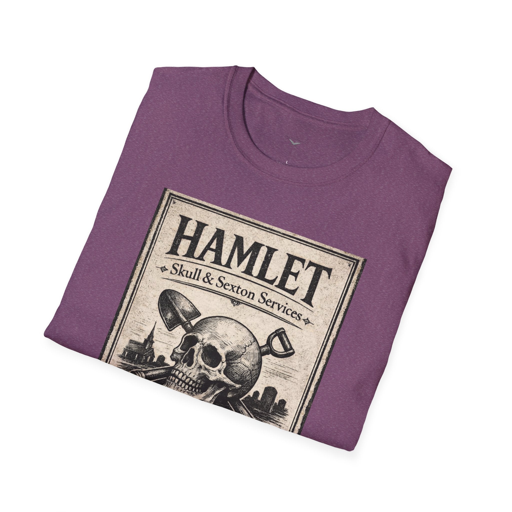 Hamlet Skull & Sexton Services T-Shirt — Vintage Literary Humor Tee
