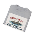 Sam Clemens’ Raft Rentals T-Shirt – Vintage Literary Humor Tee