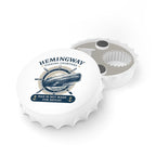 Hemingway Fishing Charters Metal Bottle Opener — "A Man Is Not Made for Defeat" Nautical Bar Accessory