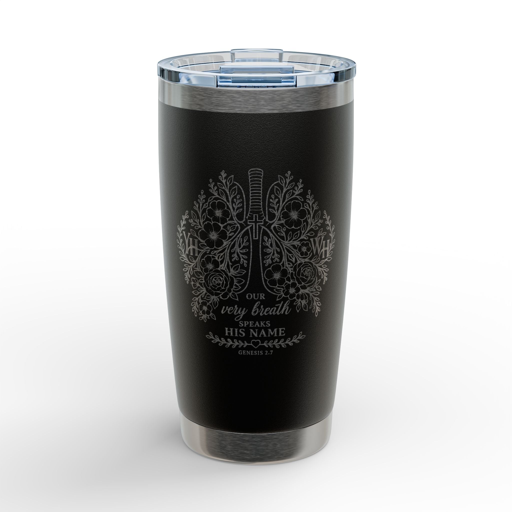 Every Breath Speaks His Name – Genesis 2:7 Engraved 20 oz Tumbler (Botanical Lung Design, YHWH Christian Gift)