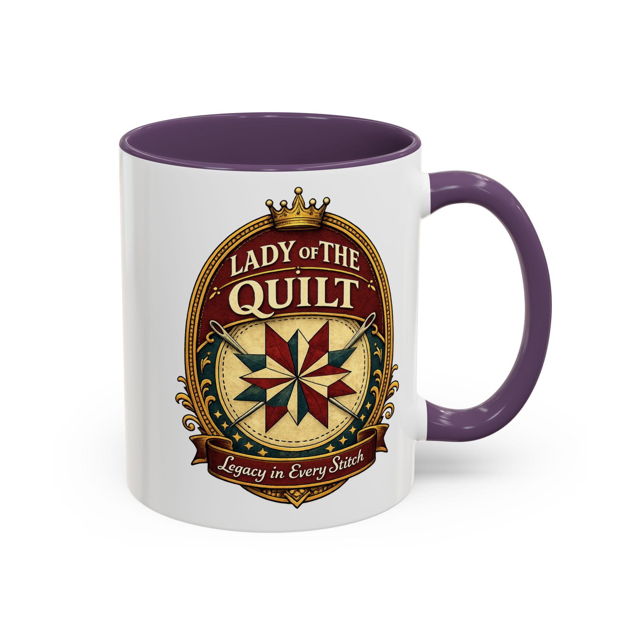 Lady of the Quilt Accent Coffee Mug — 'Legacy in Every Stitch' Quilting Gift