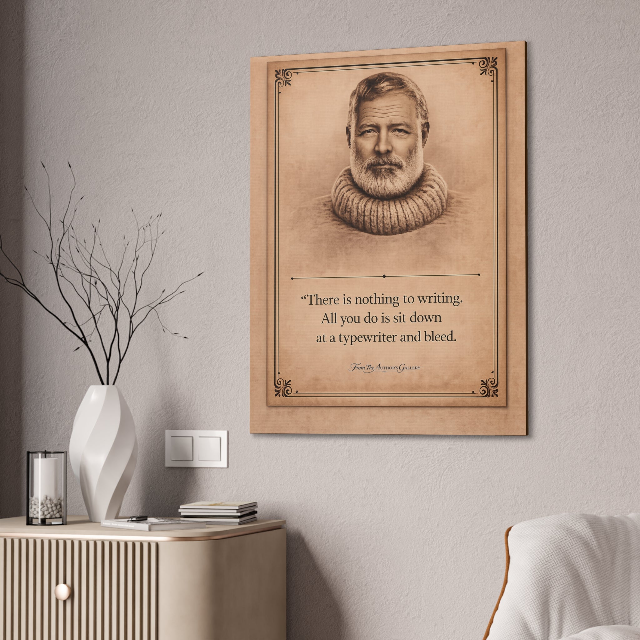 Ernest Hemingway --"There is nothing to writing…" -- Vintage Literary Canvas Piece