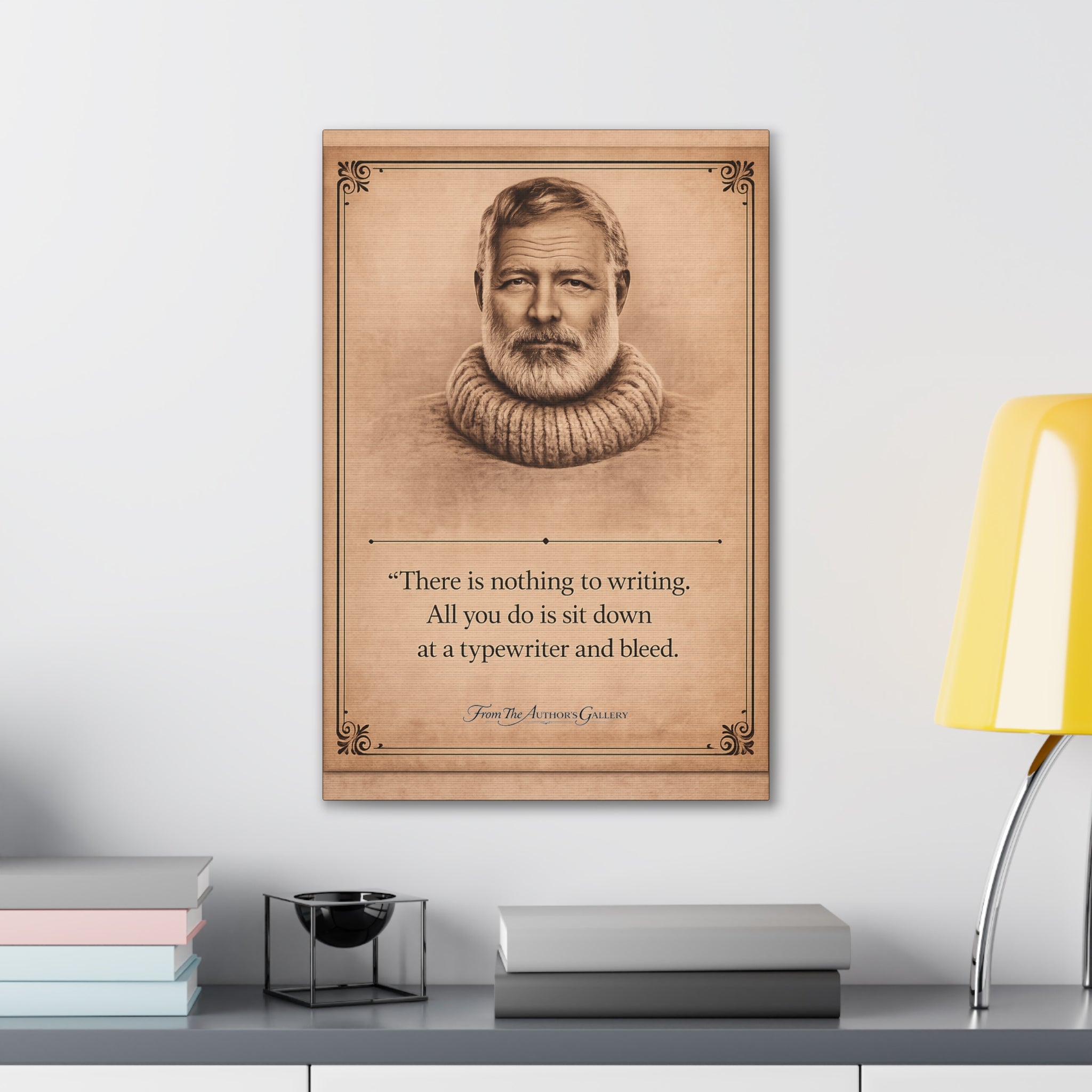 Ernest Hemingway --"There is nothing to writing…" -- Vintage Literary Canvas Piece