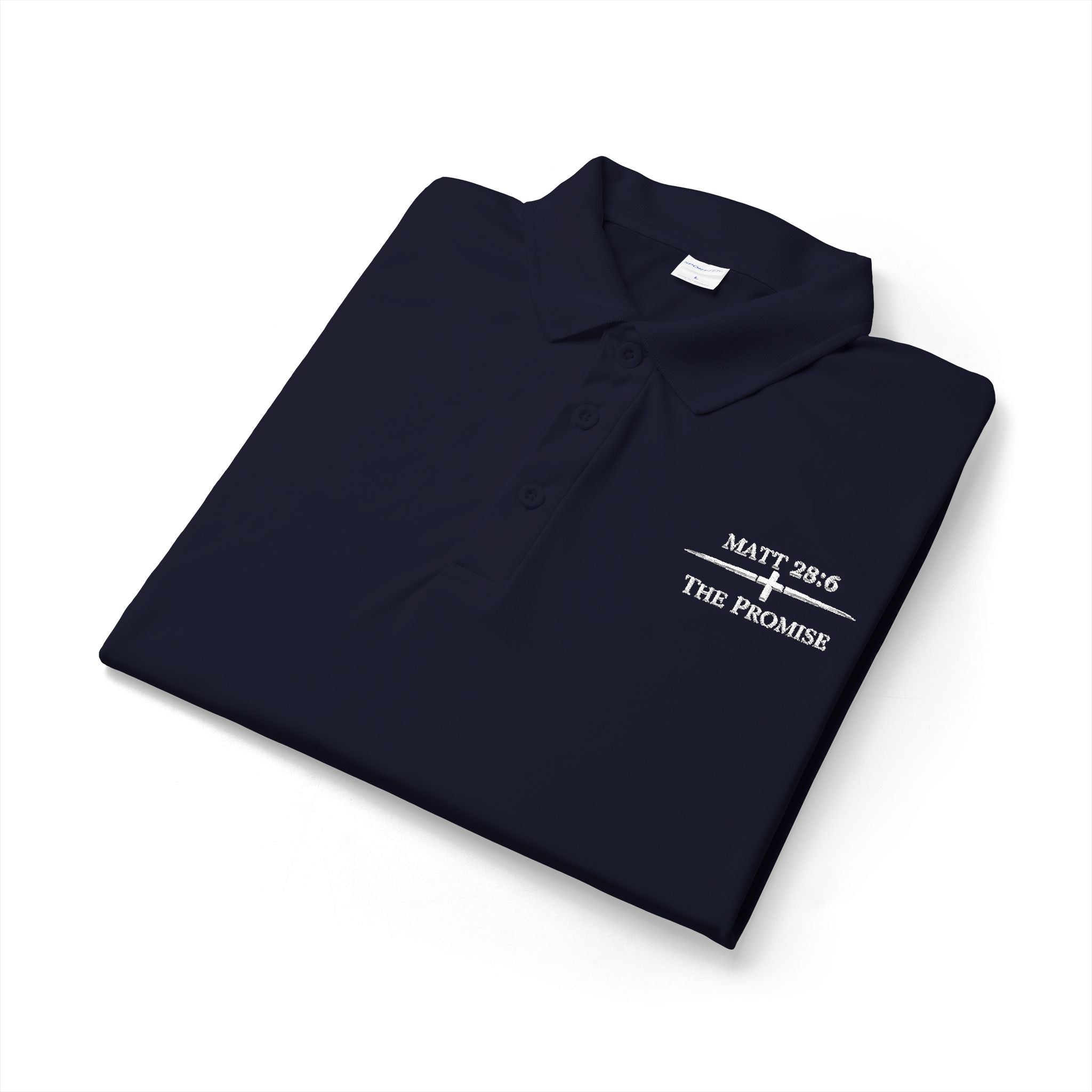 Matt 28:6 -- Embroidered Dress Polo   The Promise