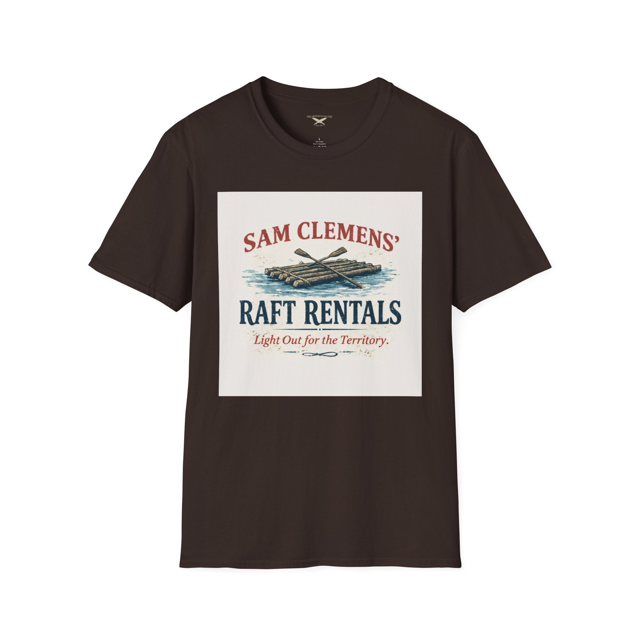 Sam Clemens’ Raft Rentals T-Shirt – Vintage Literary Humor Tee