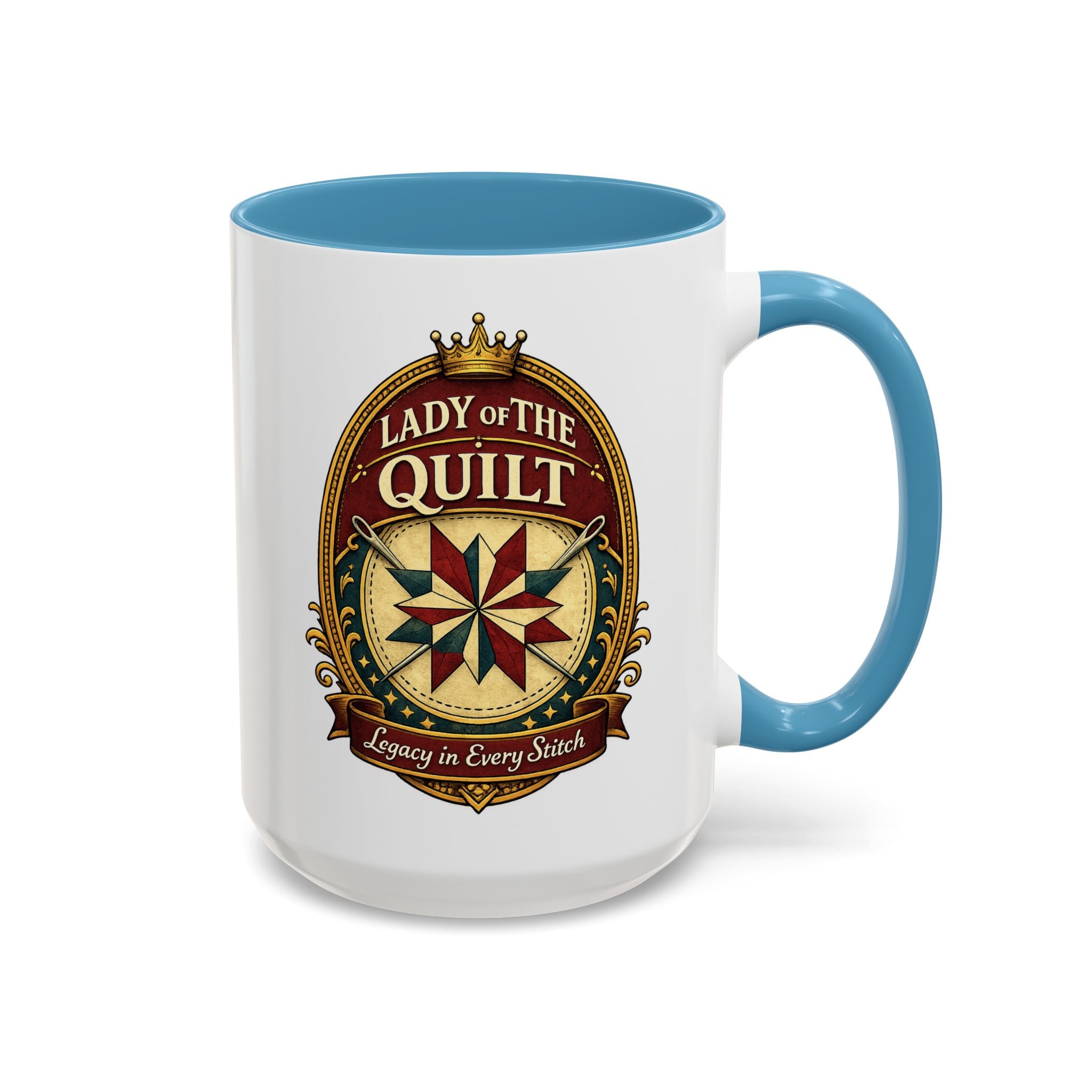 Lady of the Quilt Accent Coffee Mug — 'Legacy in Every Stitch' Quilting Gift