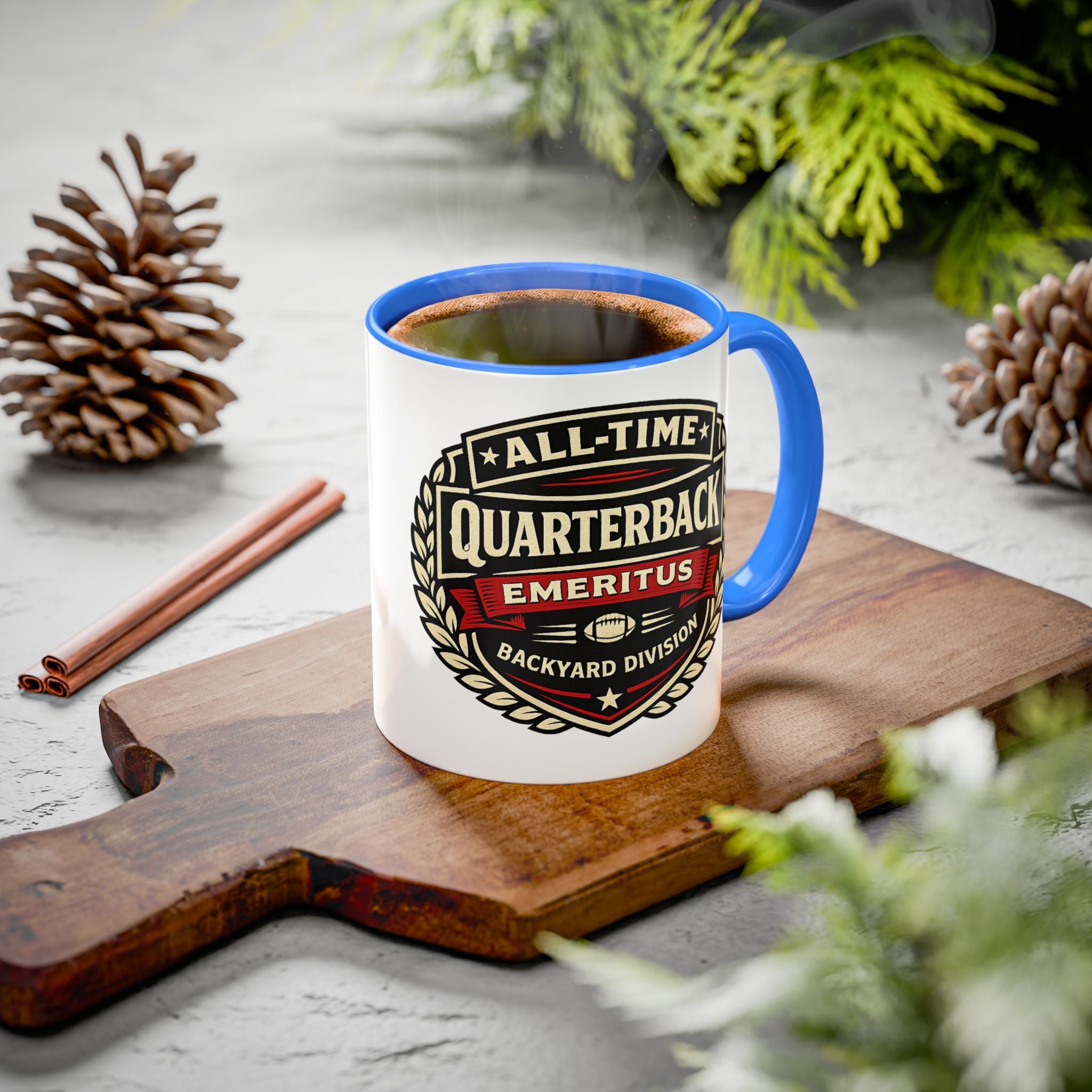 Mug - 'All-Time Quarterback Emeritus' Vintage Football Crest Coffee Mug (11oz/15oz)