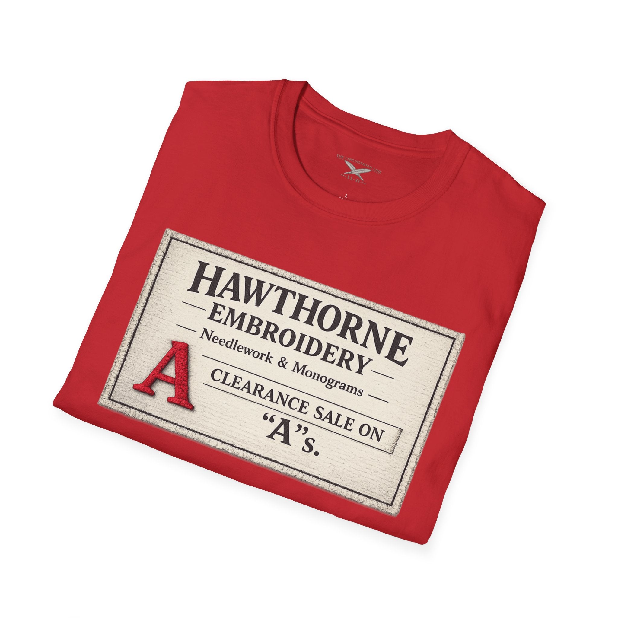 Hawthorne Embroidery T-Shirt - Vintage Literary Humor Tee