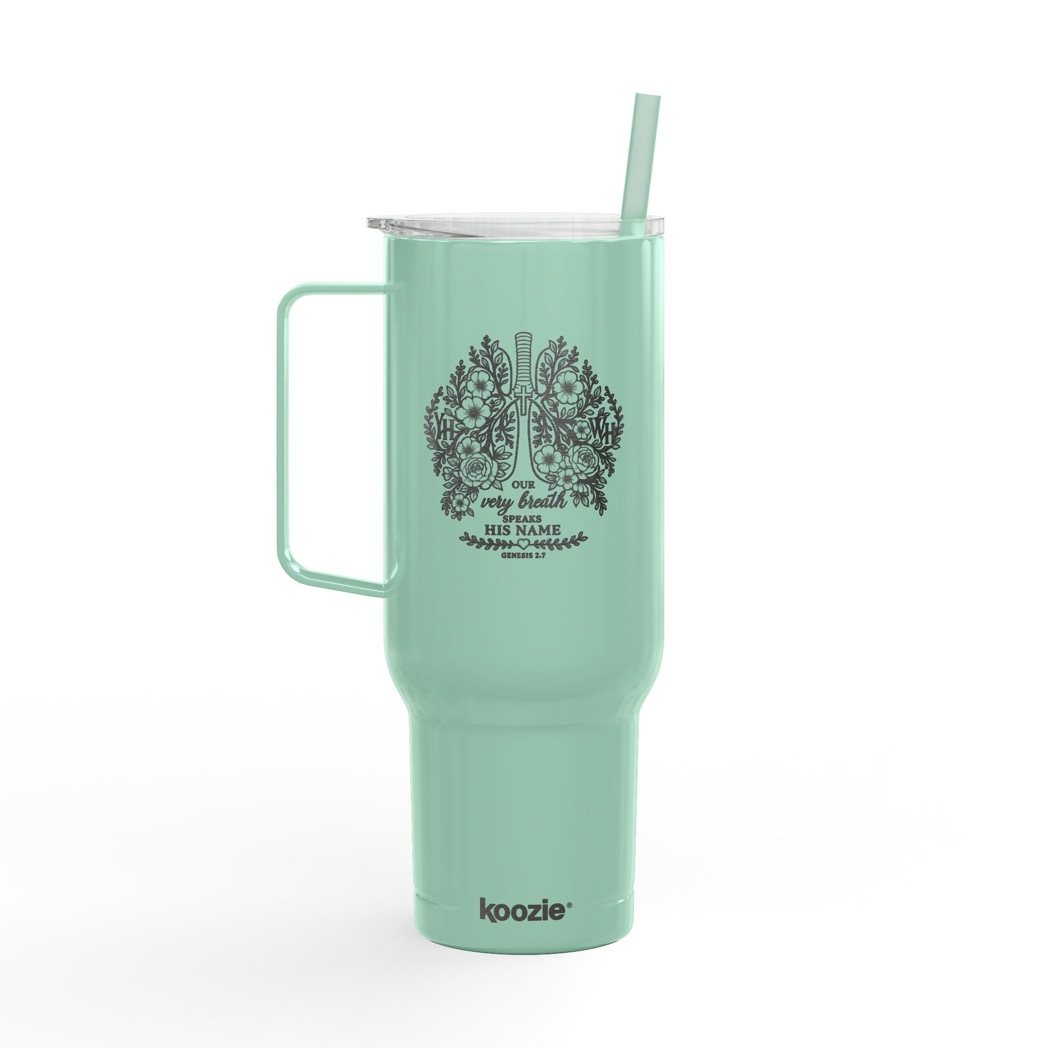 Every Breath Speaks His Name – Genesis 2:7 Engraved 40 oz Tumbler (Botanical Lung Design, YHWH Faith Gift)