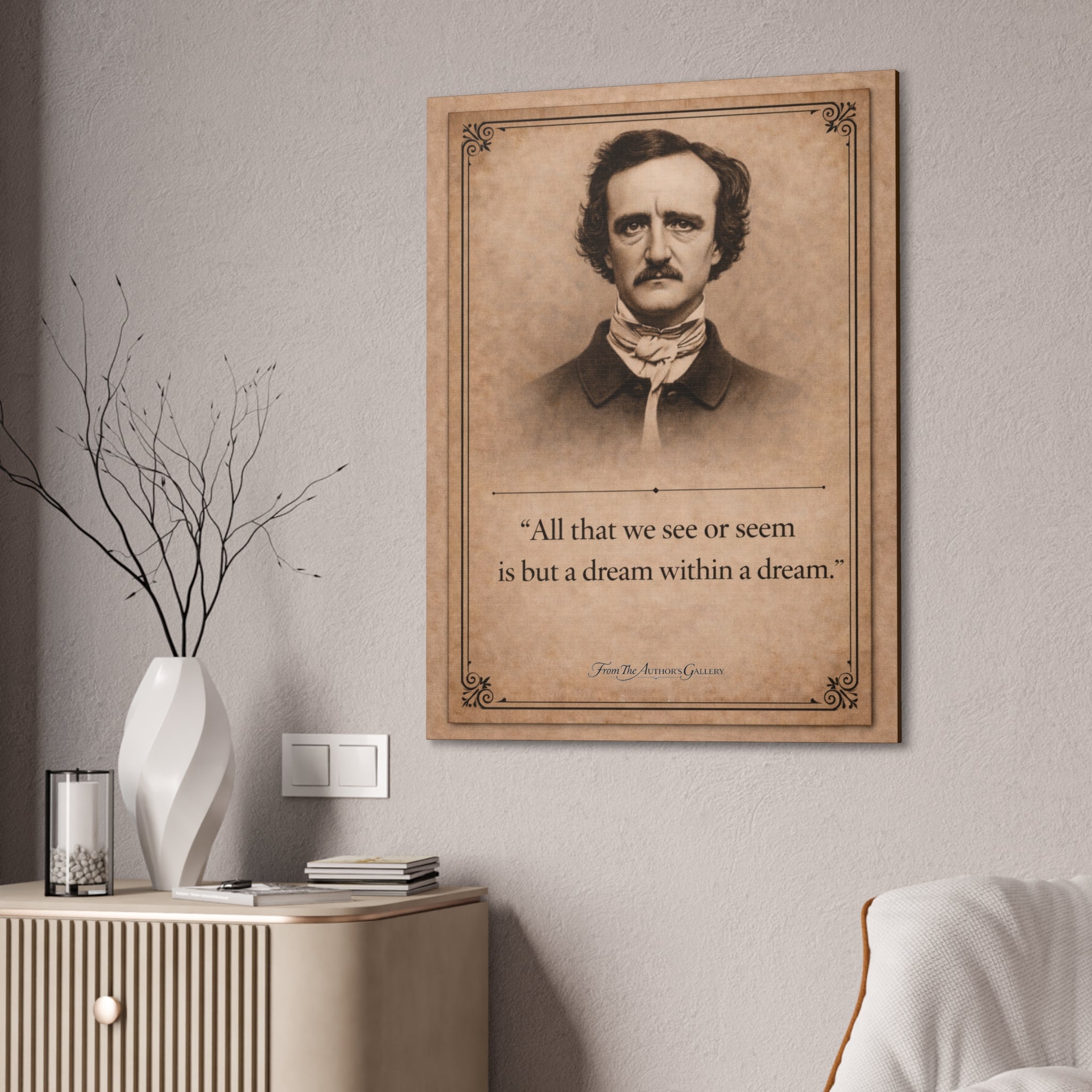 Edgar Allan Poe — "All that we see or seem is but a dream within a dream" --Vintage Literary Canvas Piece