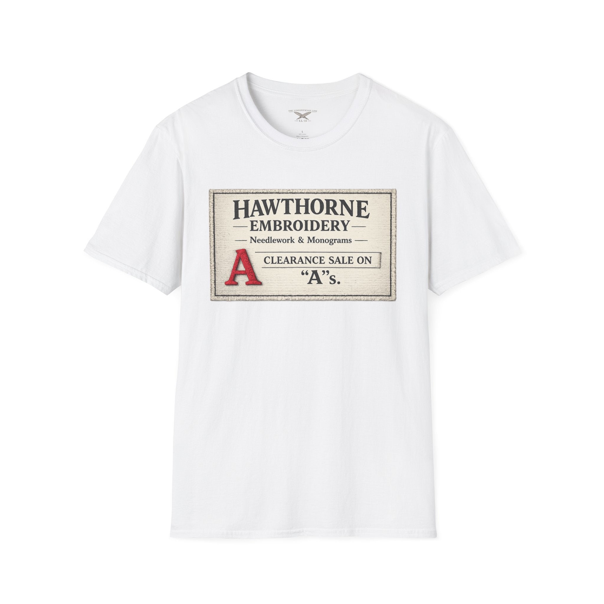 Hawthorne Embroidery T-Shirt - Vintage Literary Humor Tee