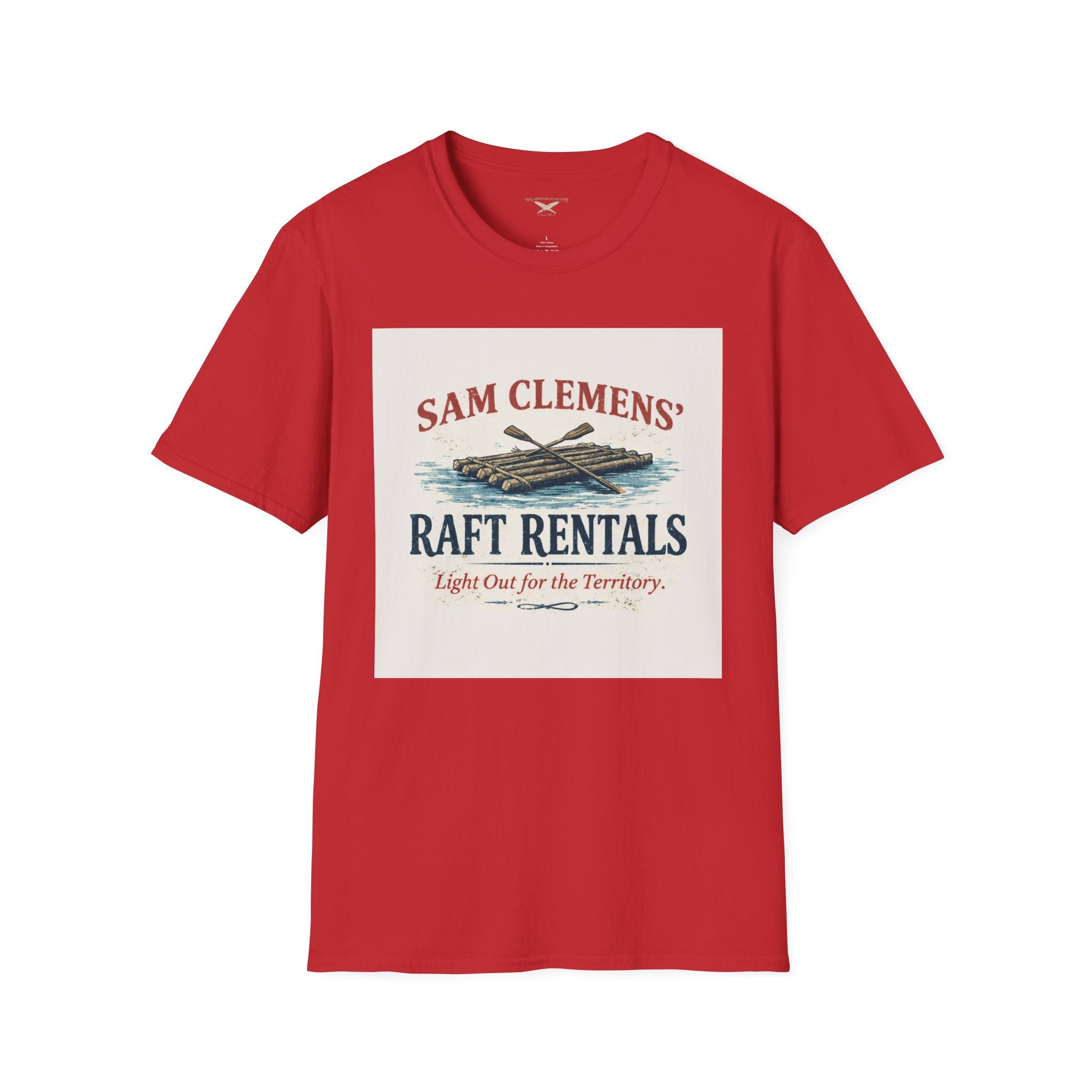Sam Clemens’ Raft Rentals T-Shirt – Vintage Literary Humor Tee