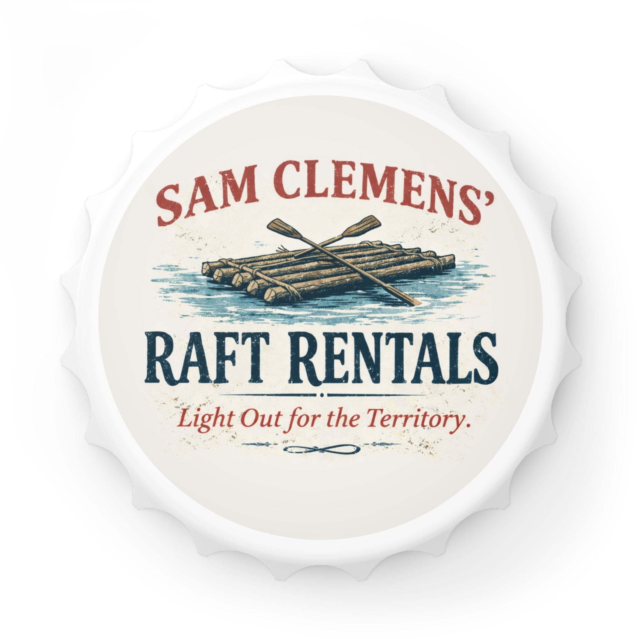 Sam Clemens' Raft Rentals Bottle Opener — Rustic Nautical Bar Accessory