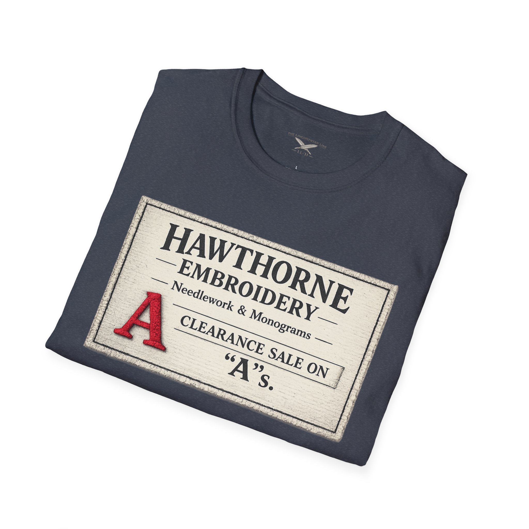 Hawthorne Embroidery T-Shirt - Vintage Literary Humor Tee