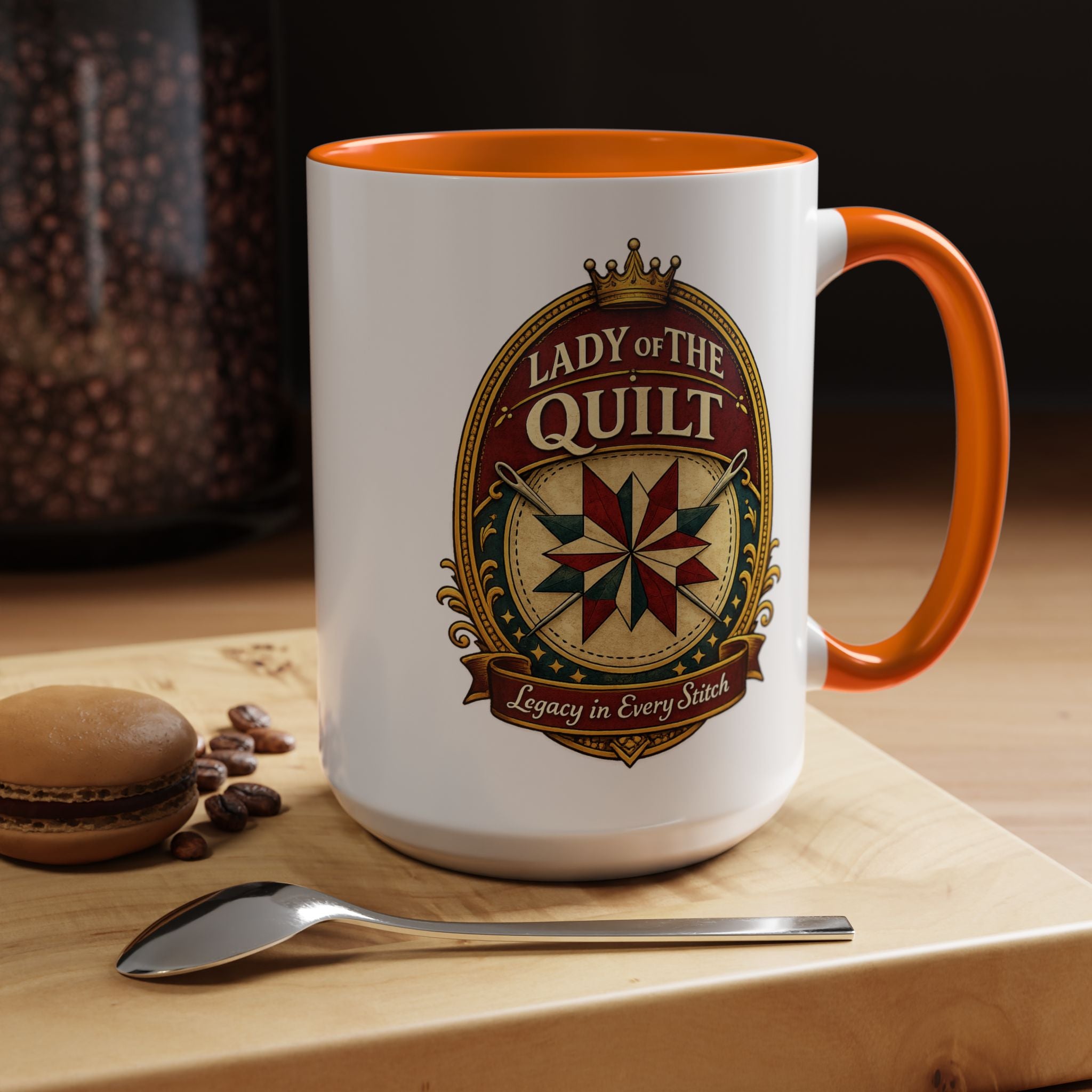 Lady of the Quilt Accent Coffee Mug — 'Legacy in Every Stitch' Quilting Gift