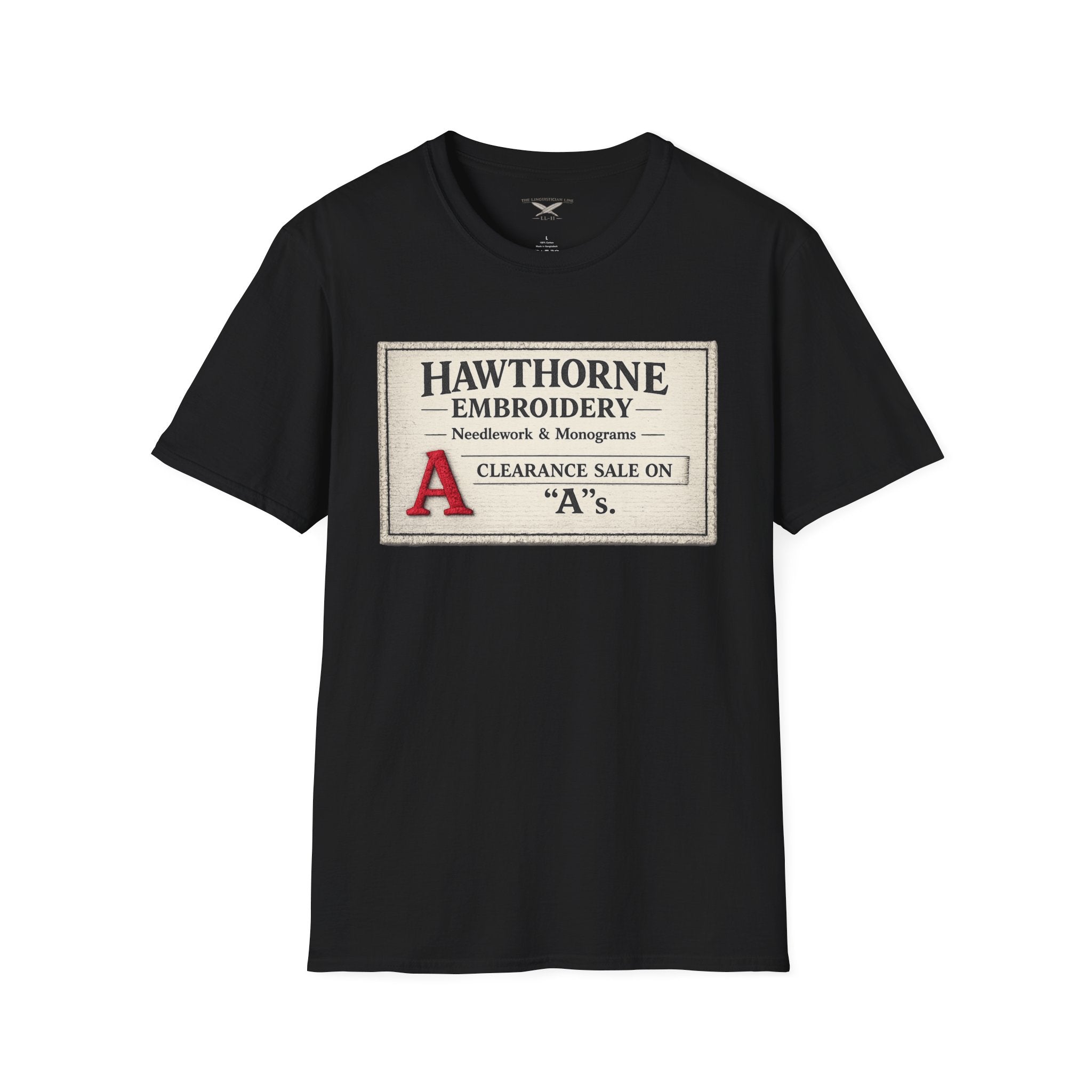 Hawthorne Embroidery T-Shirt - Vintage Literary Humor Tee