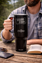Stand Firm — Galatians 5:1 Engraved 40oz Travel Mug | Insulated Koozie Tumbler with Handle | Christian Faith Gift | The Foundation Collection