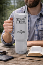 Stand Firm — Galatians 5:1 Engraved 40oz Travel Mug | Insulated Koozie Tumbler with Handle | Christian Faith Gift | The Foundation Collection