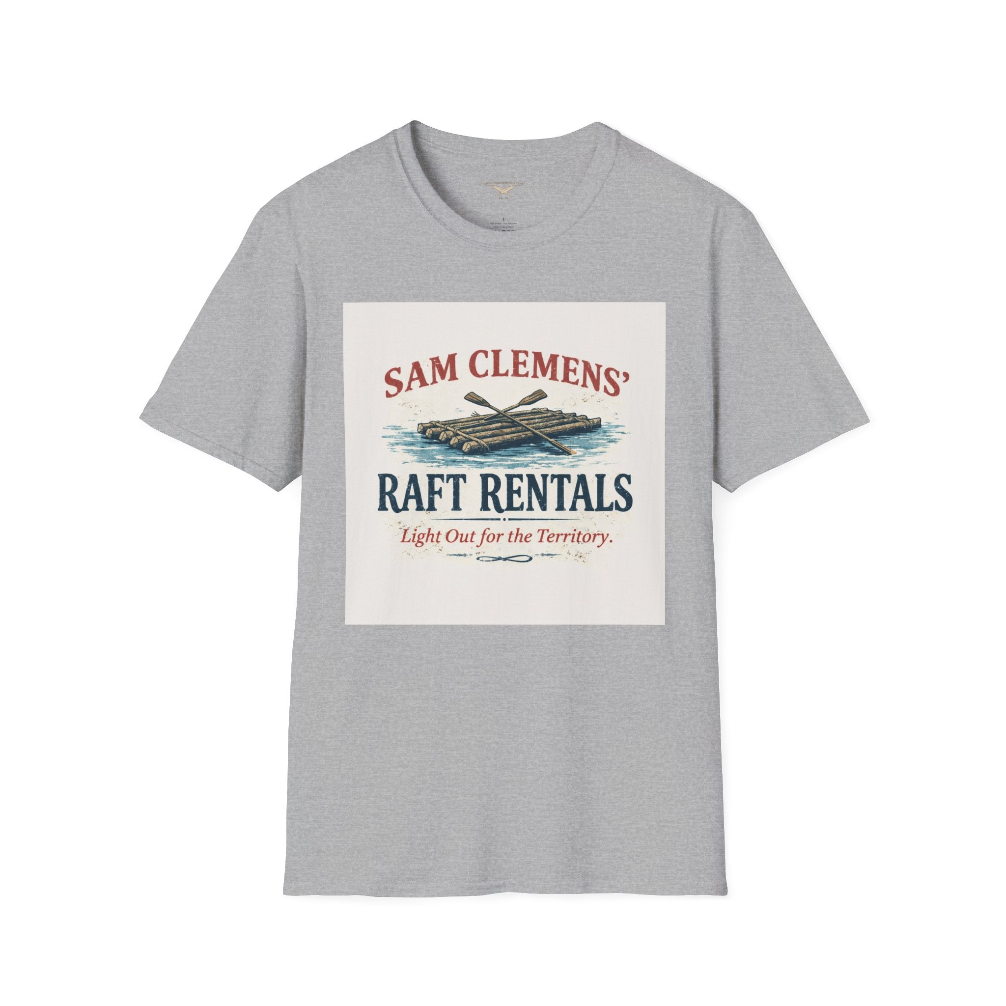 Sam Clemens’ Raft Rentals T-Shirt – Vintage Literary Humor Tee
