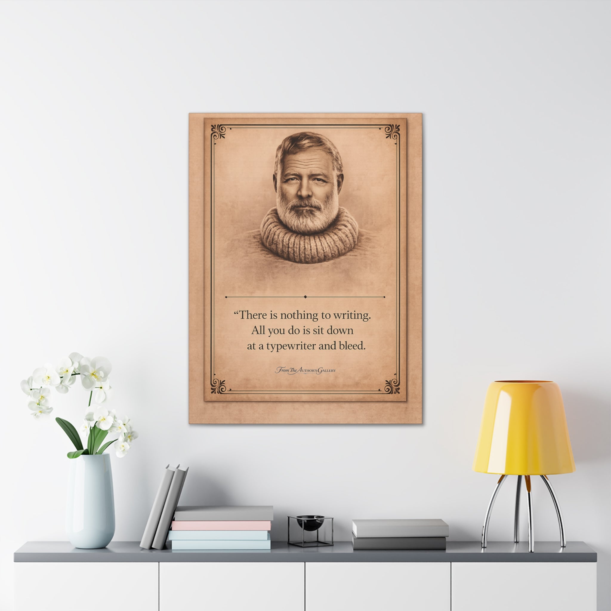 Ernest Hemingway --"There is nothing to writing…" -- Vintage Literary Canvas Piece