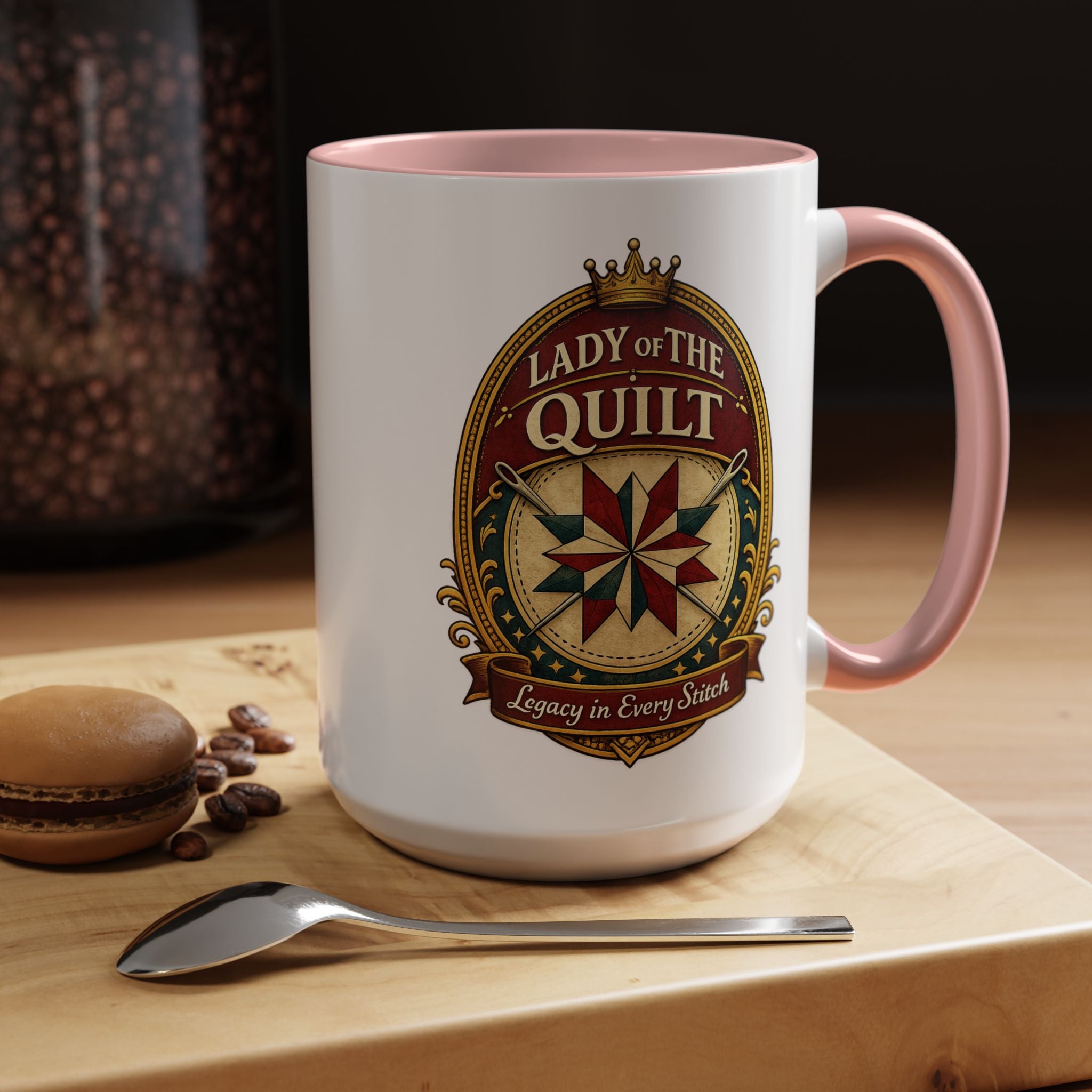 Lady of the Quilt Accent Coffee Mug — 'Legacy in Every Stitch' Quilting Gift