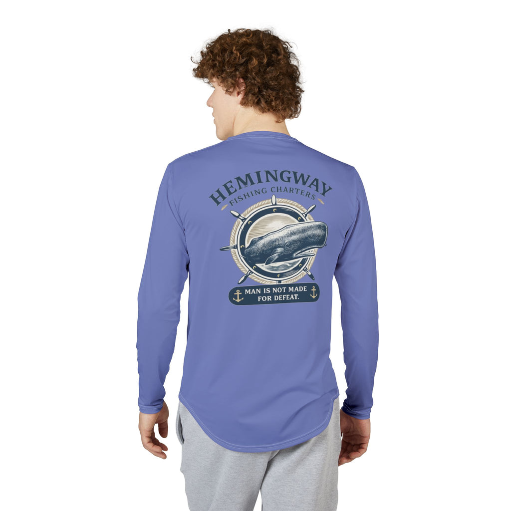 Hemingway Fishing Charters Long Sleeve UV Shirt — "Man Is Not Made For Defeat" 2026
