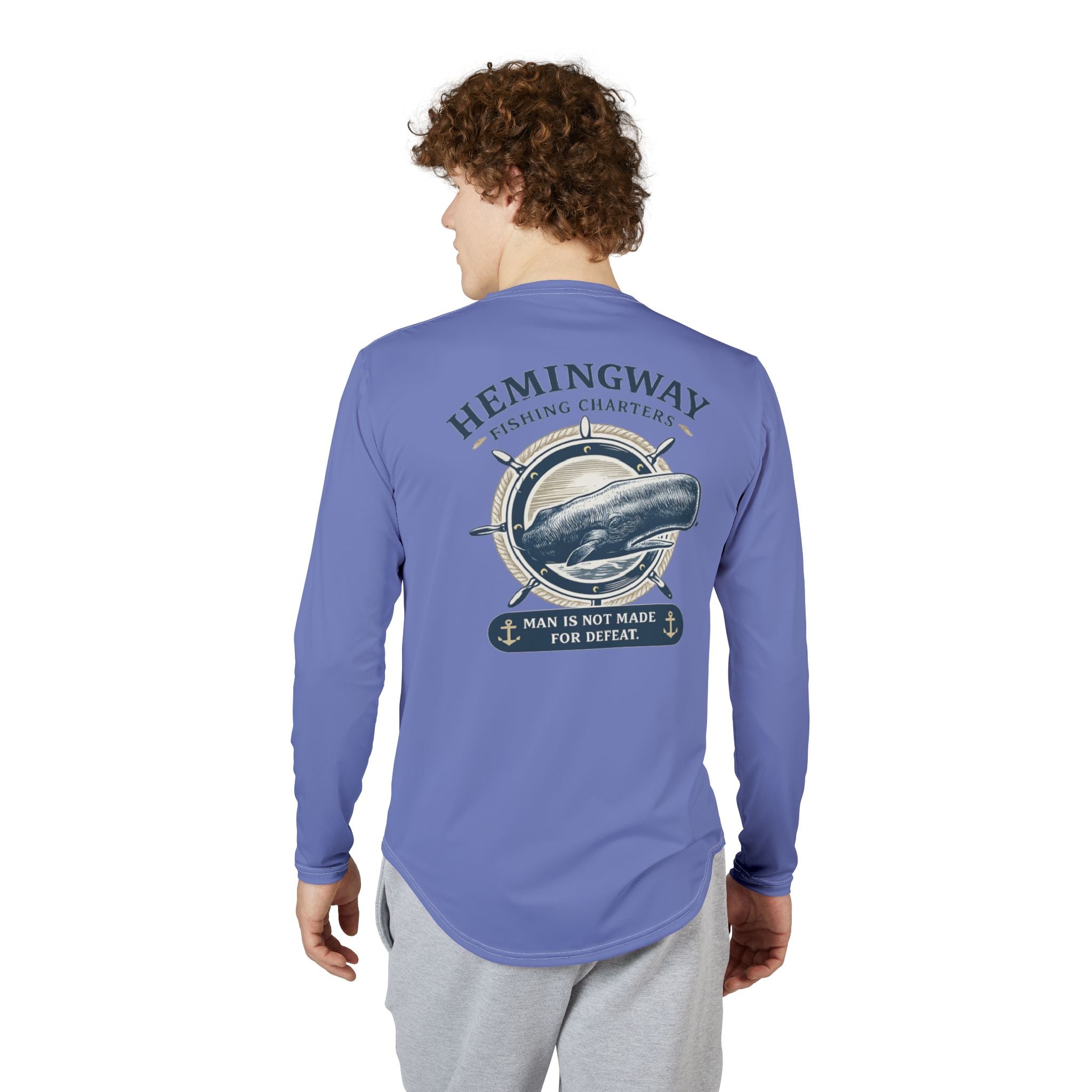 Hemingway Fishing Charters Long Sleeve UV Shirt — "Man Is Not Made For Defeat" 2026