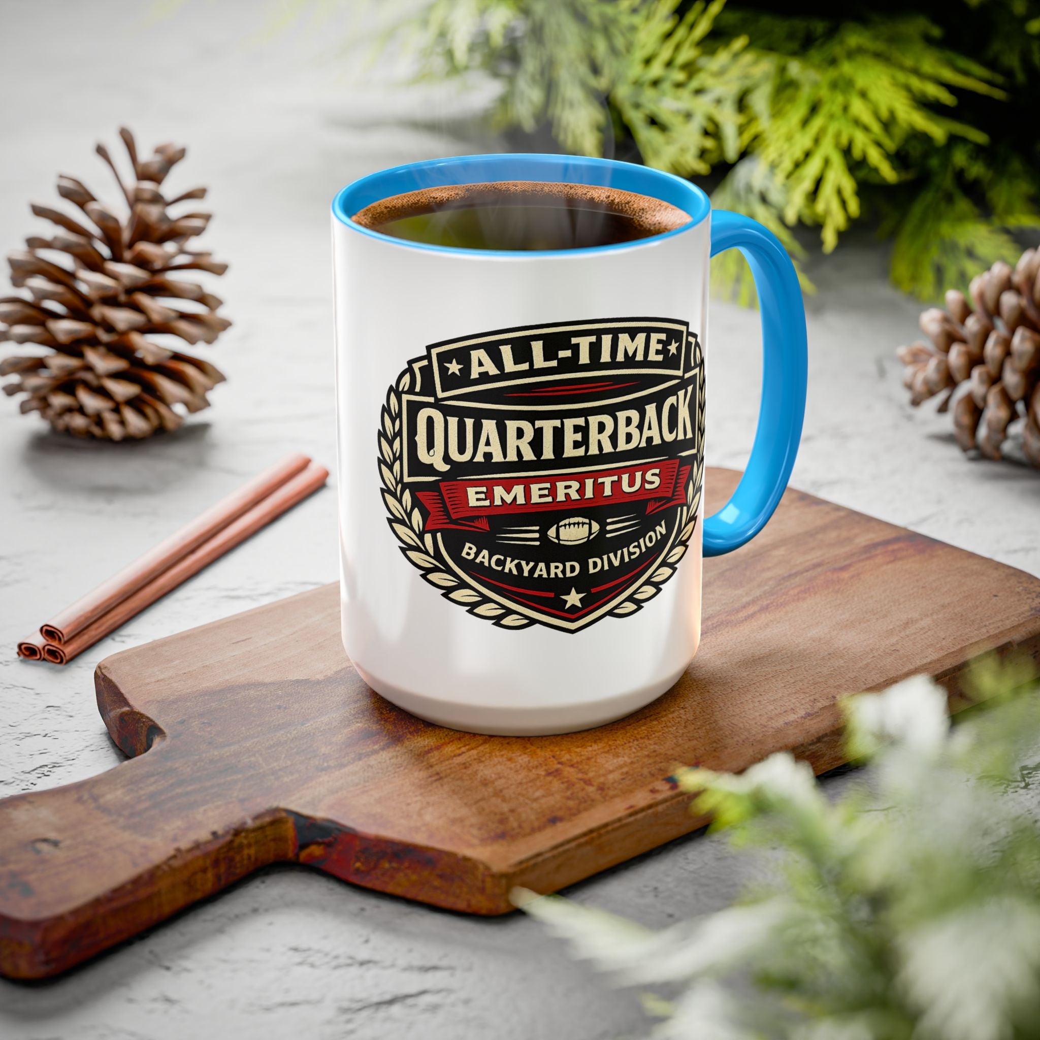 Mug - 'All-Time Quarterback Emeritus' Vintage Football Crest Coffee Mug (11oz/15oz)