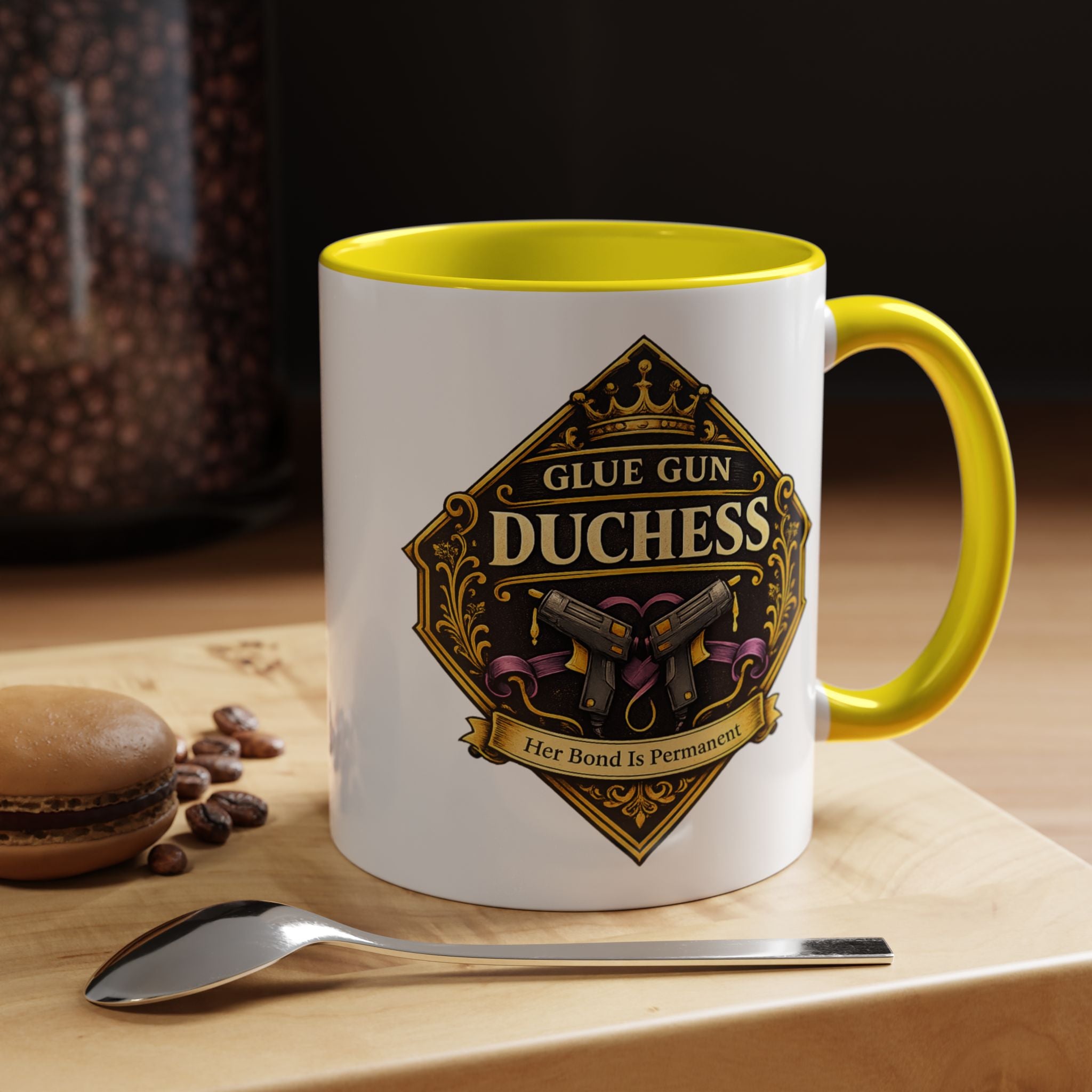 Glue Gun Duchess Coffee Mug — "Her Bond Is Permanent" Accent Ceramic Mug