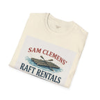 Sam Clemens’ Raft Rentals T-Shirt – Vintage Literary Humor Tee
