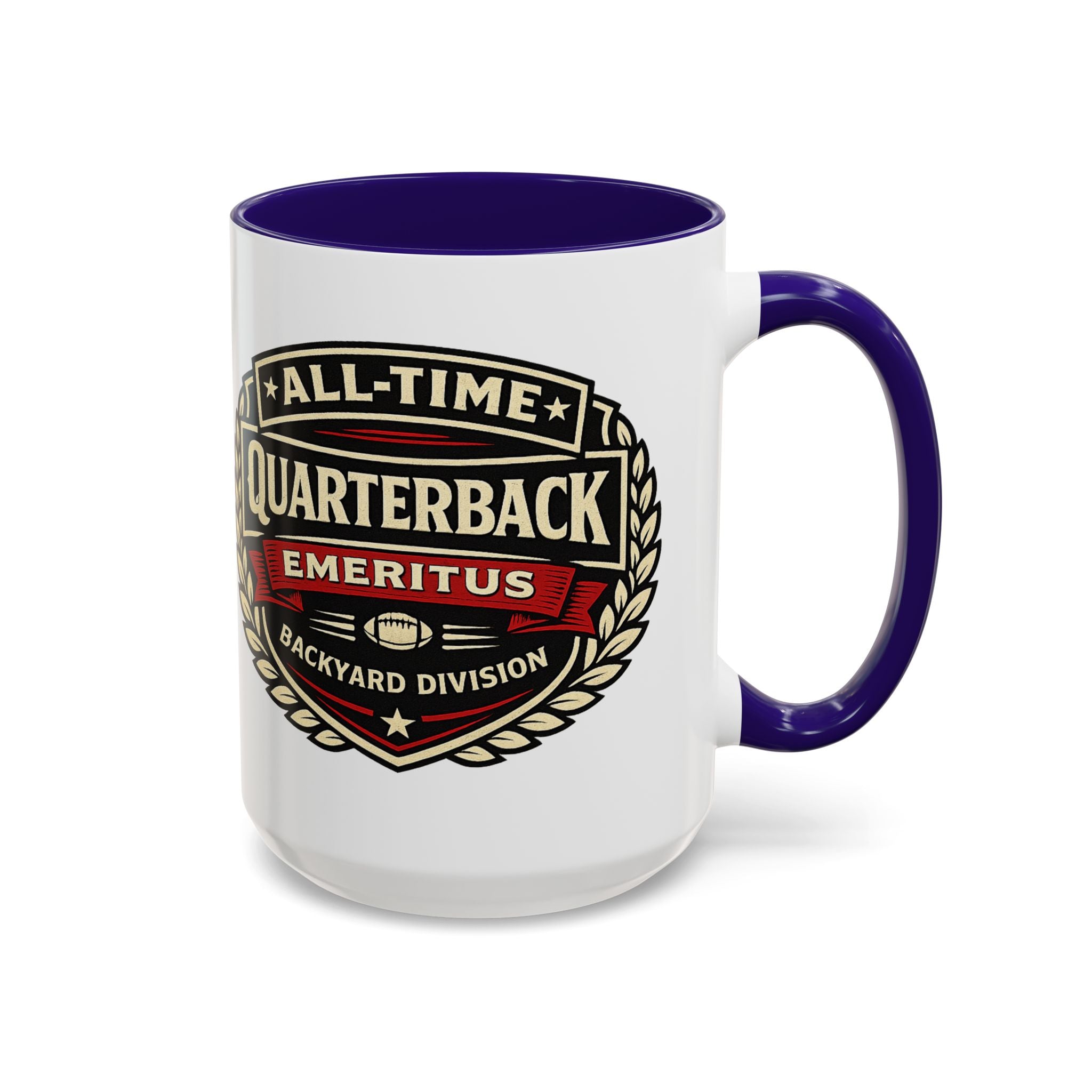 Mug - 'All-Time Quarterback Emeritus' Vintage Football Crest Coffee Mug (11oz/15oz)