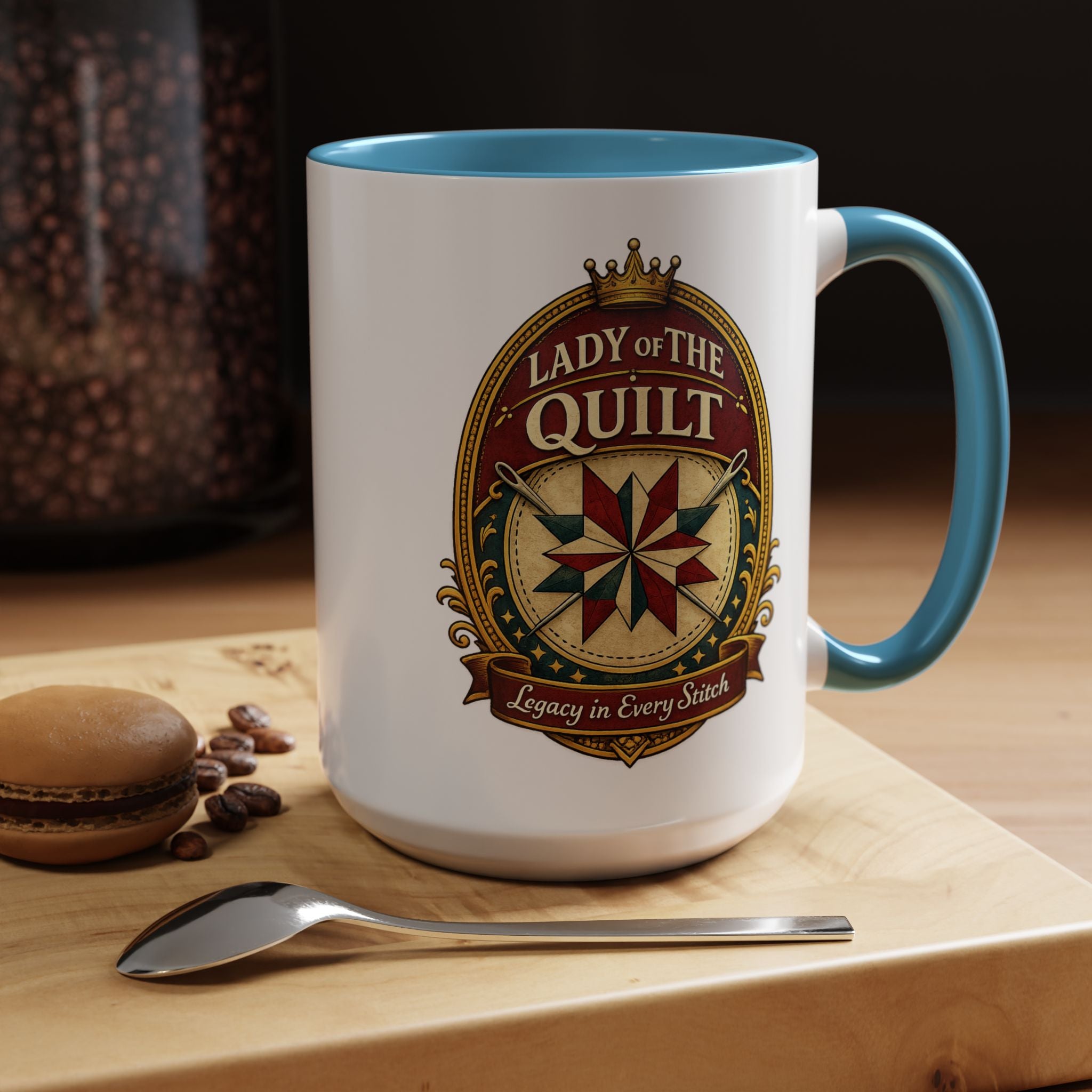 Lady of the Quilt Accent Coffee Mug — 'Legacy in Every Stitch' Quilting Gift